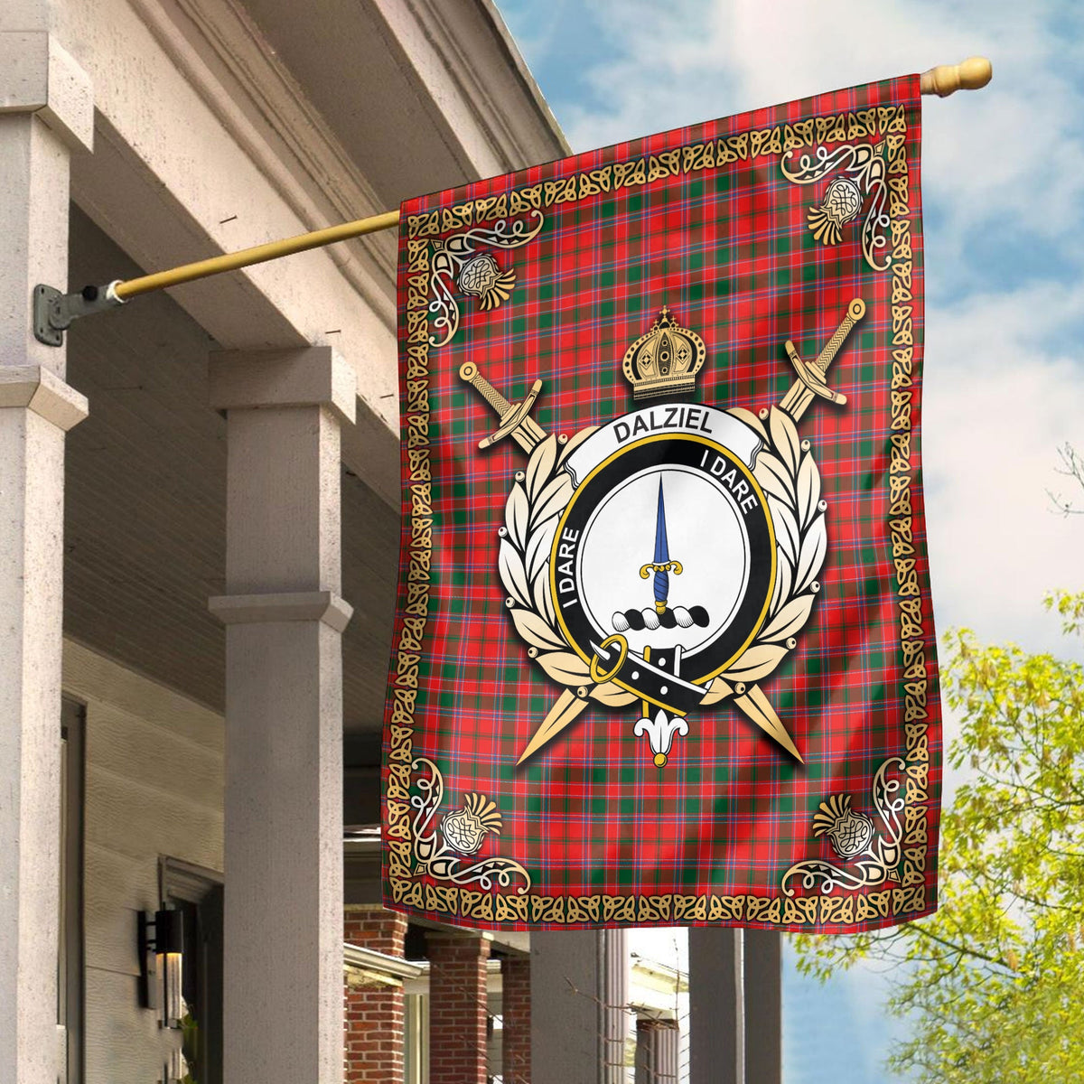 Clan Dalziel Modern Tartan Crest Garden Flag  - Celtic Thistle  YL82 Clan Dalziel Tartan Today   