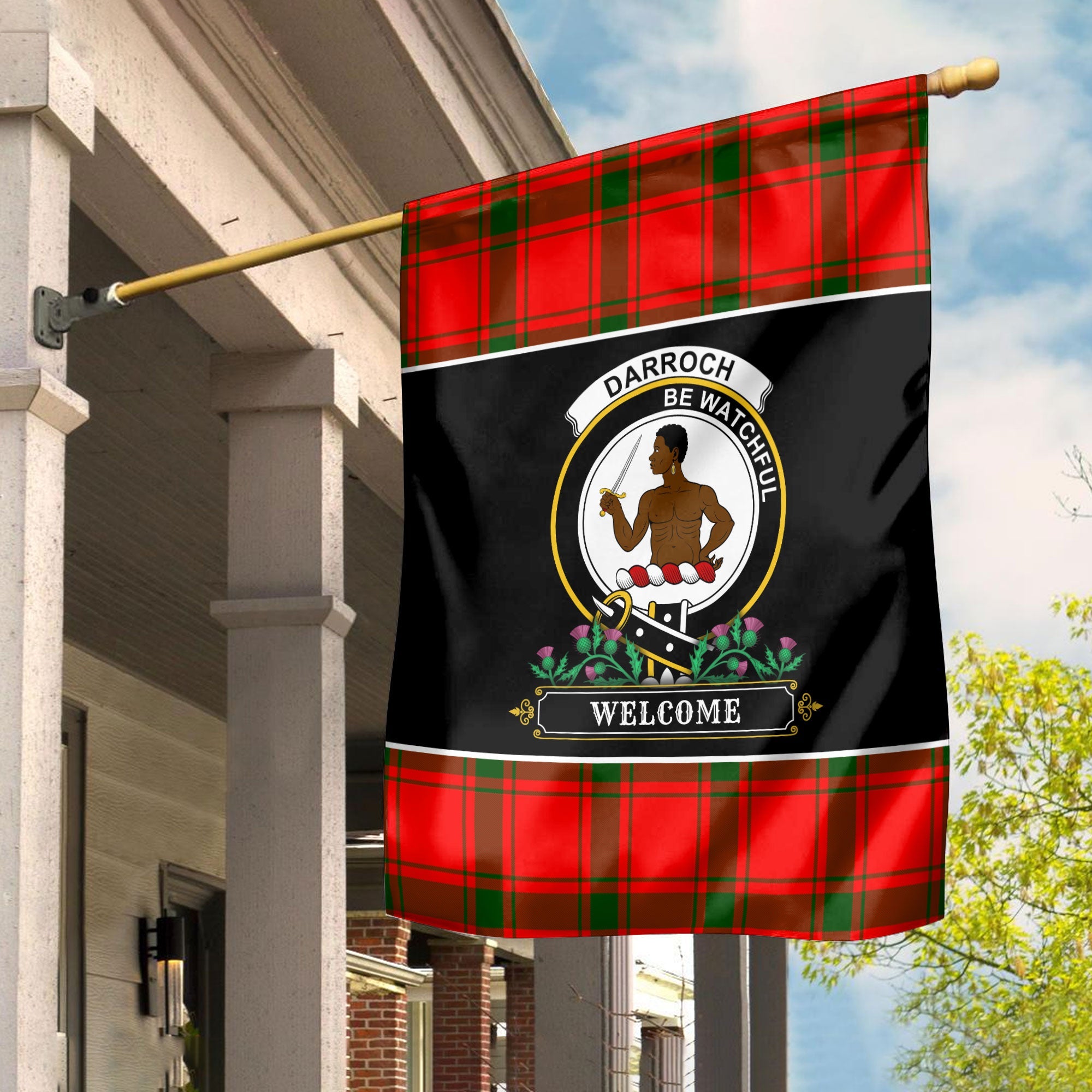 Clan Darroch (Gourock) Tartan Crest Garden Flag  - Welcome  NX42 Clan Darroch Tartan Today   