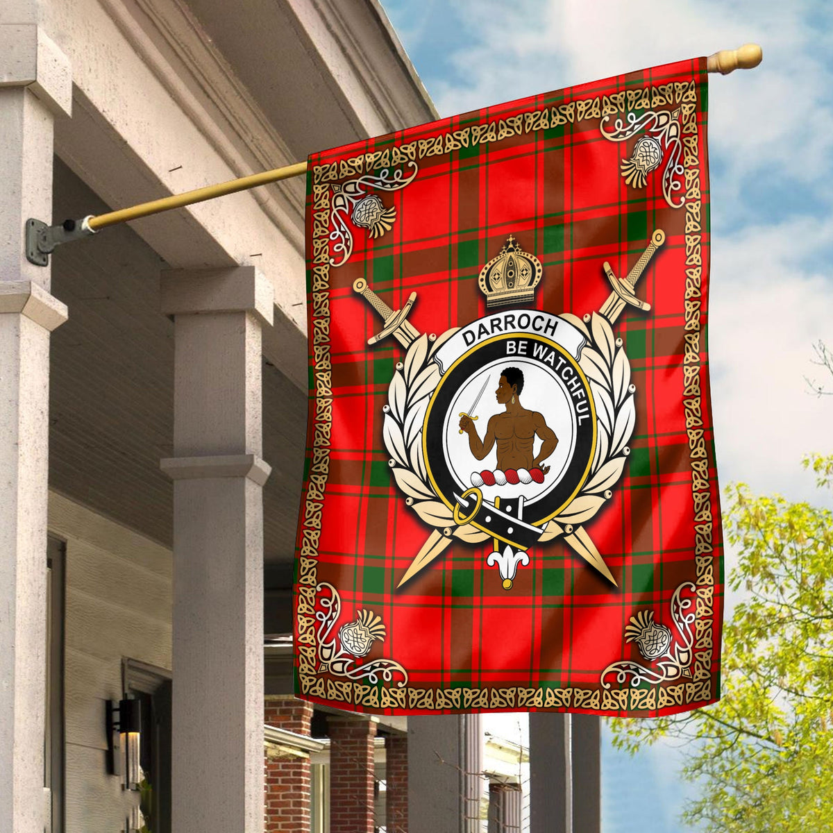 Clan Darroch (Gourock) Tartan Crest Garden Flag  - Celtic Thistle  QC94 Clan Darroch Tartan Today   