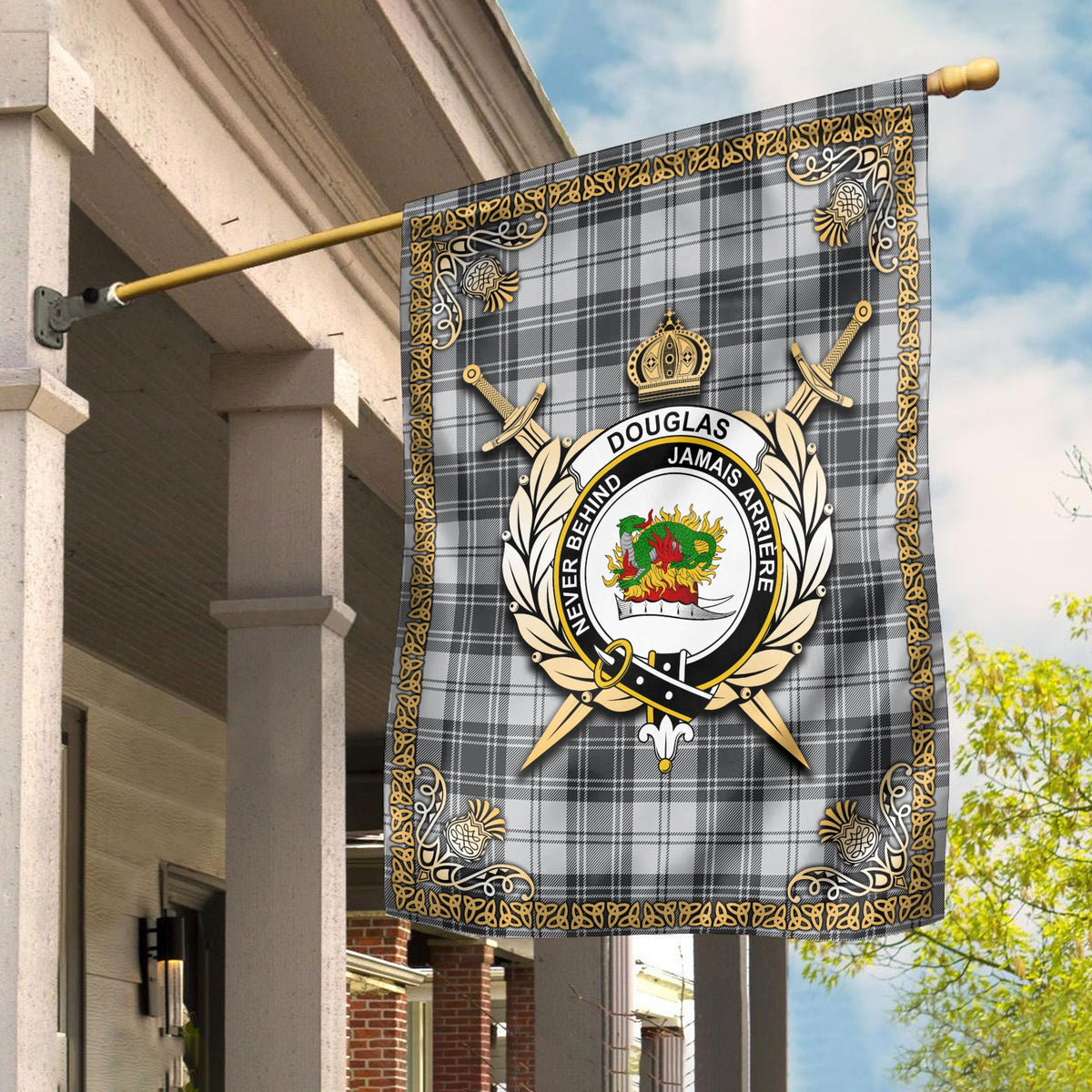 Clan Douglas Grey Modern Tartan Crest Garden Flag  - Celtic Thistle  JA62 Clan Douglas Tartan Today   