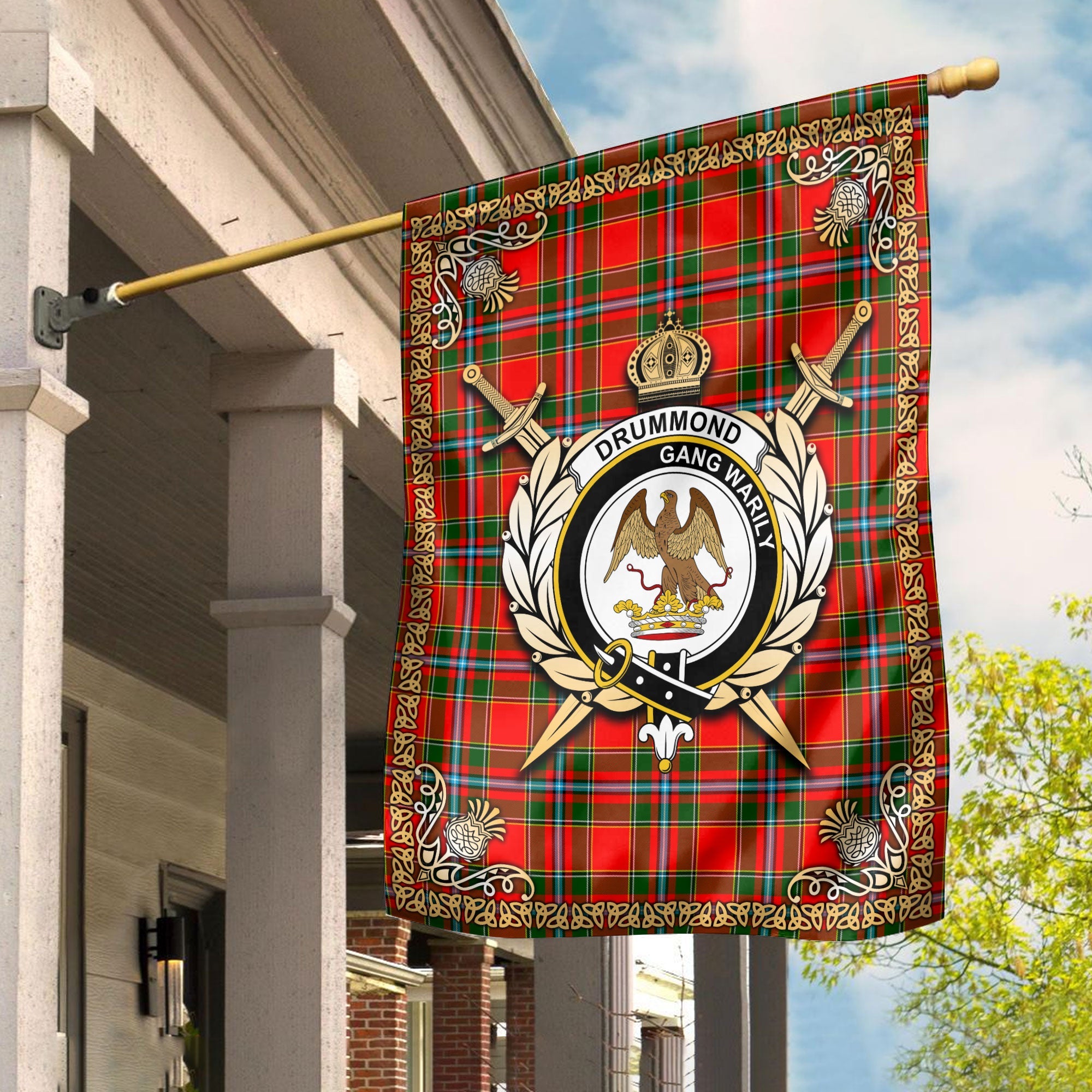 Clan Drummond of Perth Tartan Crest Garden Flag  - Celtic Thistle  KM11 Clan Drummond Tartan Today   