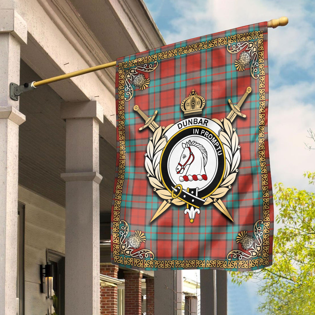 Clan Dunbar Ancient Tartan Crest Garden Flag  - Celtic Thistle  SS65 Clan Dunbar Tartan Today   