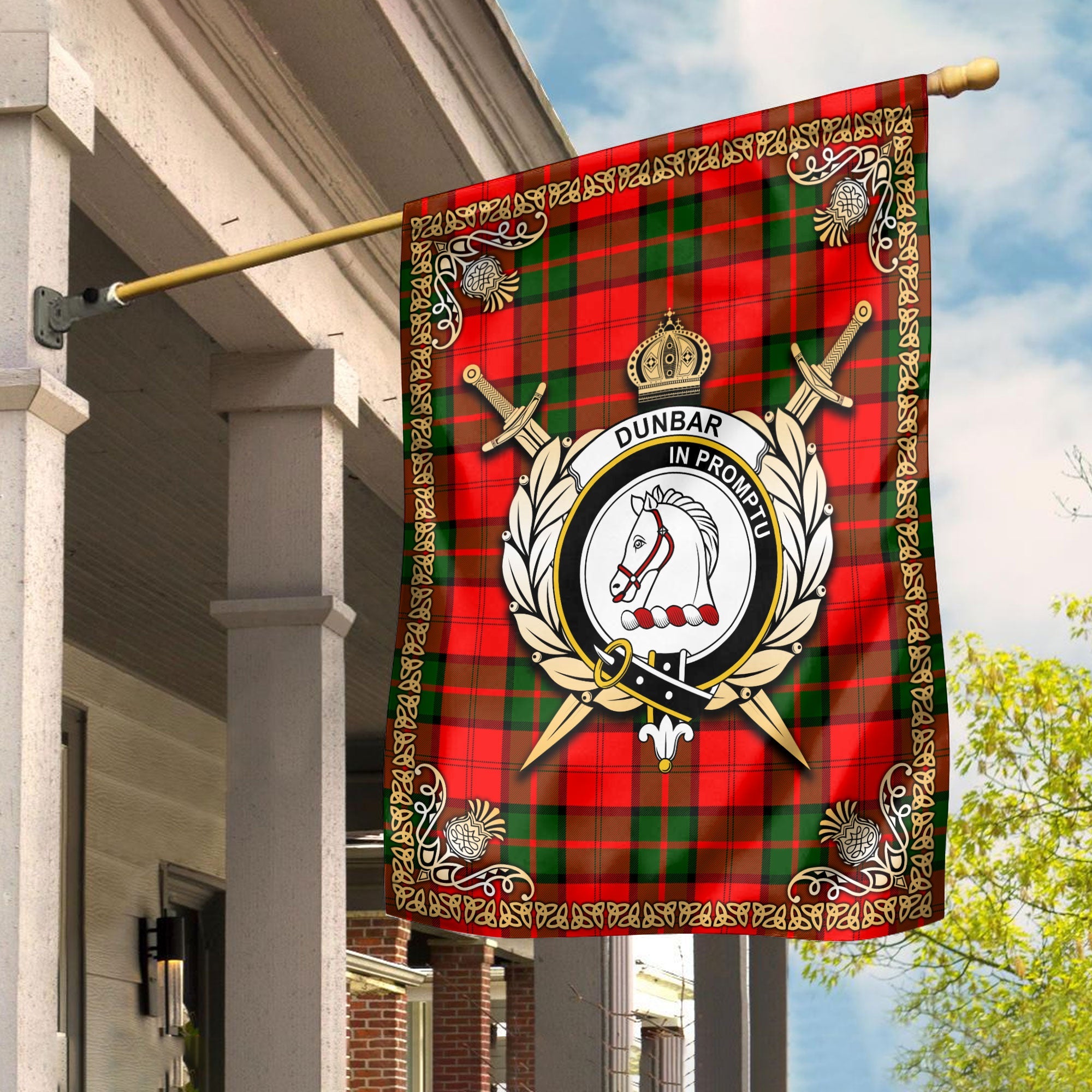 Clan Dunbar Modern Tartan Crest Garden Flag  - Celtic Thistle  LR77 Clan Dunbar Tartan Today   