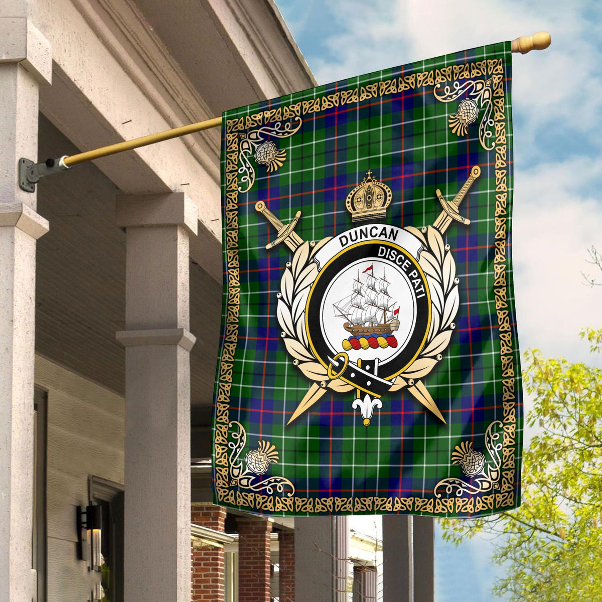 Clan Duncan Modern Tartan Crest Garden Flag  - Celtic Thistle  TB13 Clan Duncan Tartan Today   