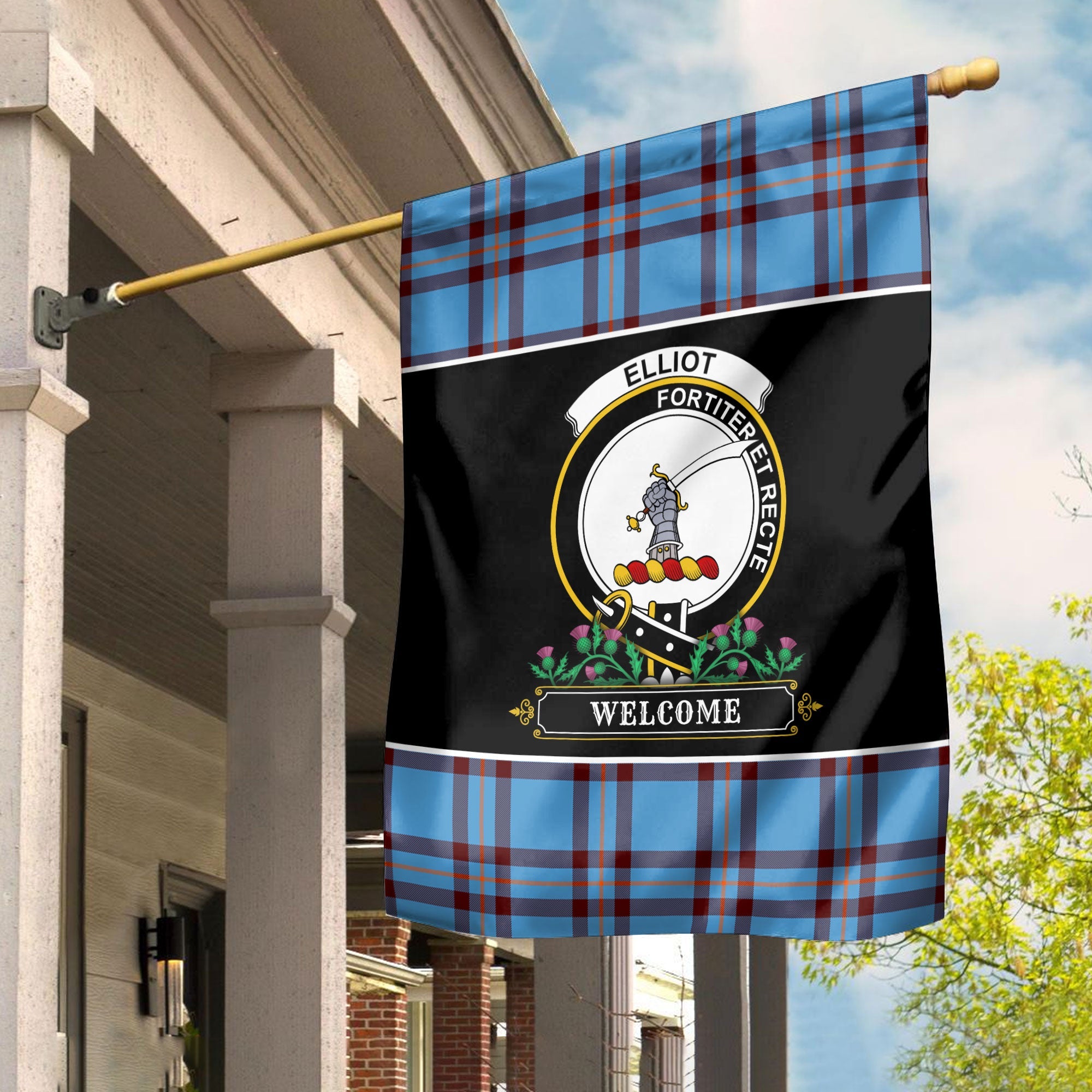 Clan Elliot Ancient Tartan Crest Garden Flag  - Welcome  YN80 Clan Elliot Tartan Today   