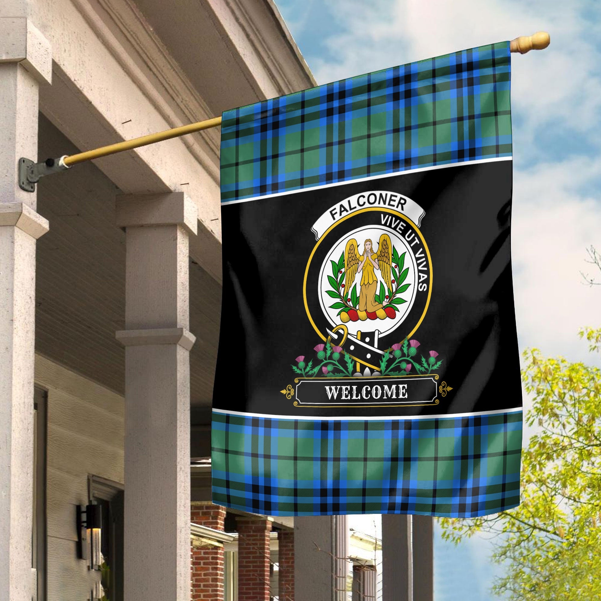 Clan Falconer Tartan Crest Garden Flag  - Welcome  GJ82 Clan Falconer Tartan Today   