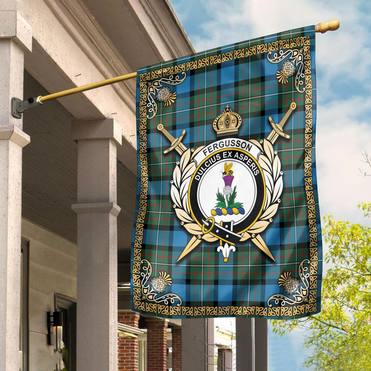 Clan Fergusson Ancient Tartan Crest Garden Flag  - Celtic Thistle  HG60 Clan Fergusson Tartan Today   