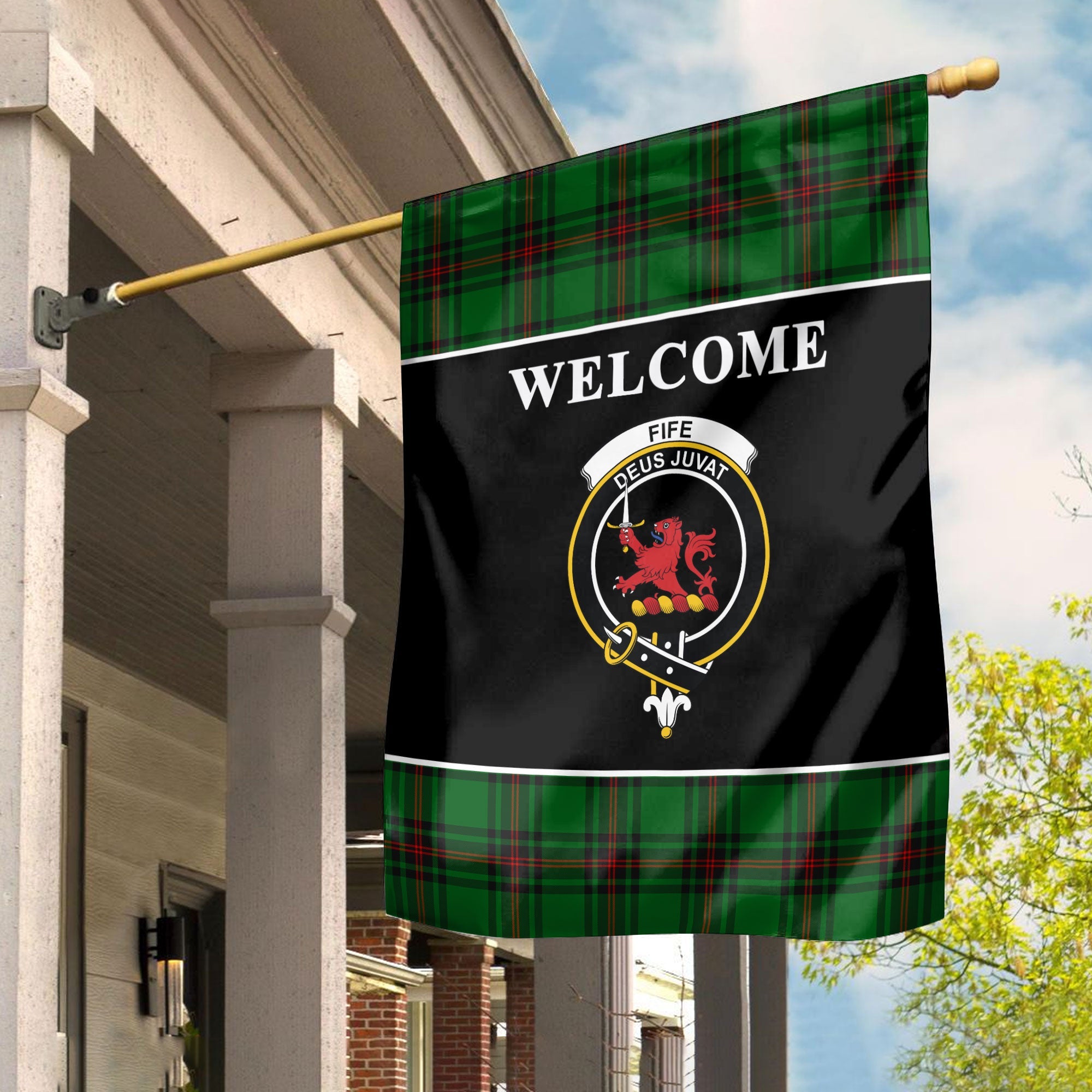 Clan Fife District Tartan Crest Black Garden Flag XI80 Clan Garden Tartan Today   