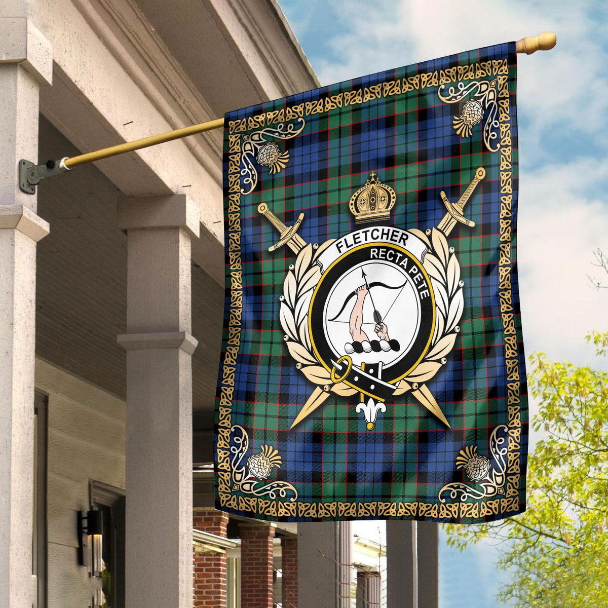 Clan Fletcher Ancient Tartan Crest Garden Flag  - Celtic Thistle  HL95 Clan Fletcher Tartan Today   