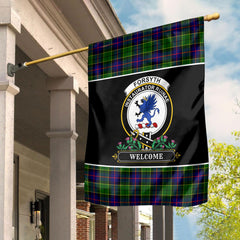 Clan Forsyth Modern Tartan Crest Garden Flag  - Welcome  YW34 Clan Forsyth Tartan Today   