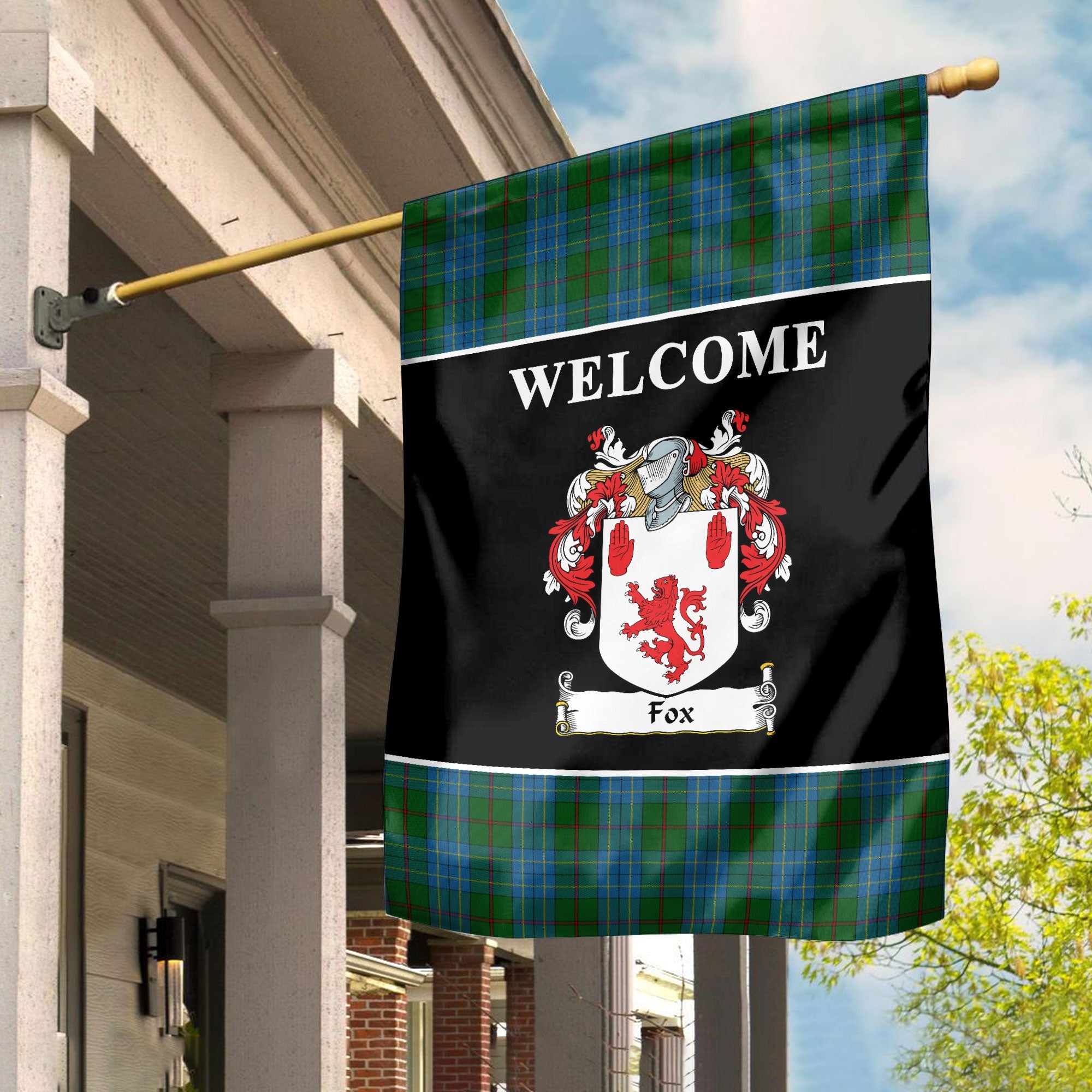 Clan Fox Hunting Tartan Crest Black Garden Flag EY50 Clan Garden Tartan Today   