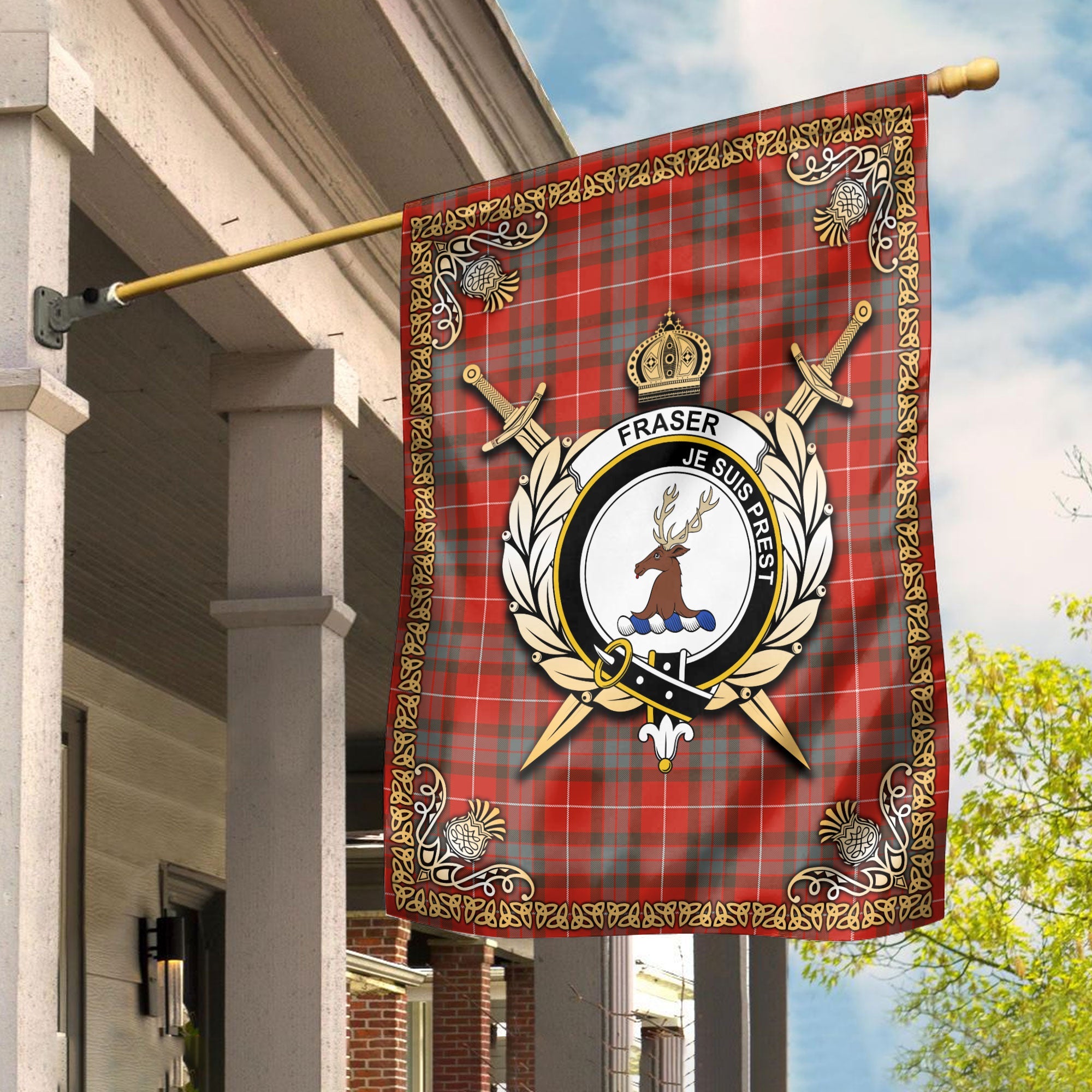 Clan Fraser (of Lovat) Weathered Tartan Crest Garden Flag  - Celtic Thistle  YU13 Clan Fraser Tartan Today   