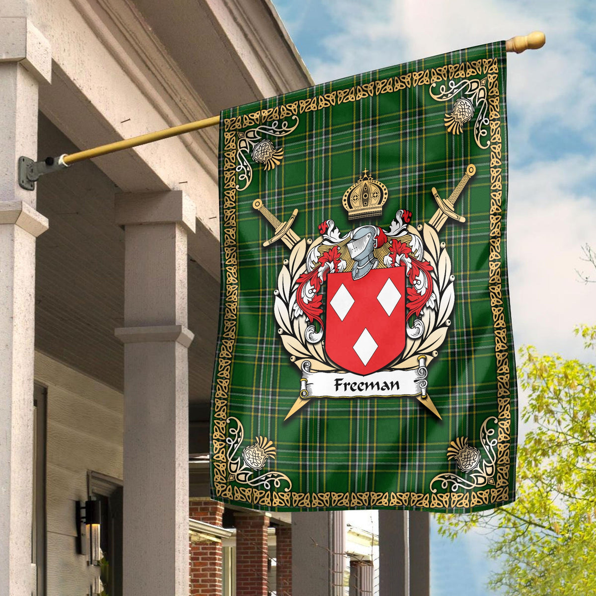 Clan Freeman Tartan Crest Garden Flag  - Celtic Thistle  EZ22 Clan Garden Tartan Today   