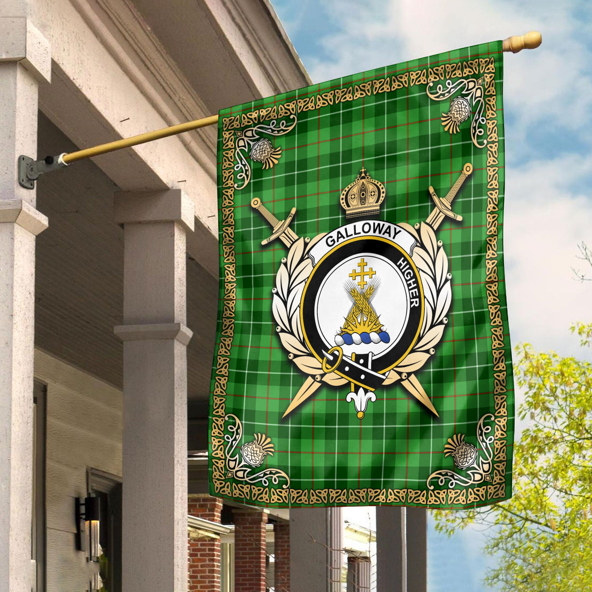 Clan Galloway District Tartan Crest Garden Flag  - Celtic Thistle  VN76 Clan Galloway Tartan Today   