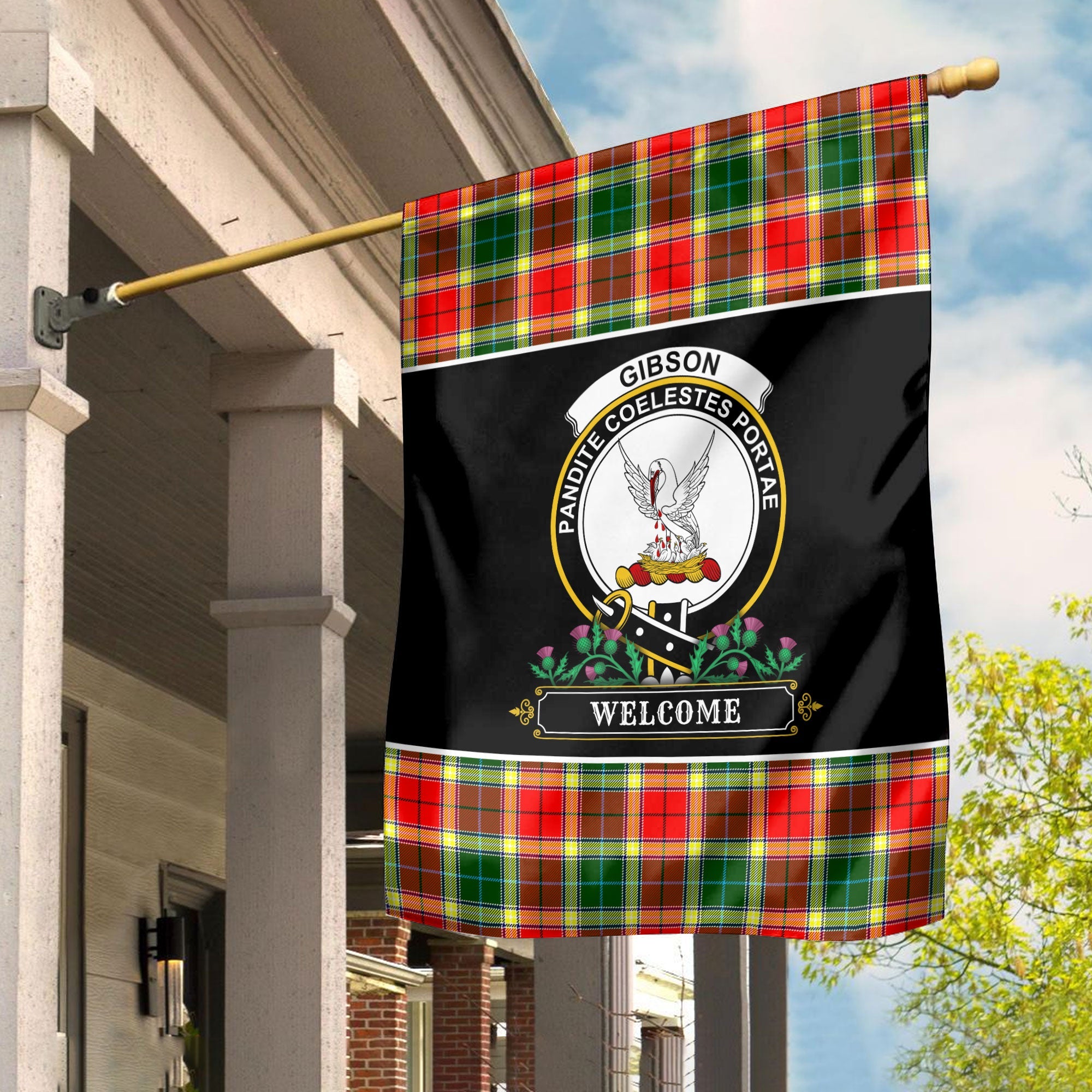 Clan Gibson Tartan Crest Garden Flag  - Welcome  PR87 Clan Garden Tartan Today   