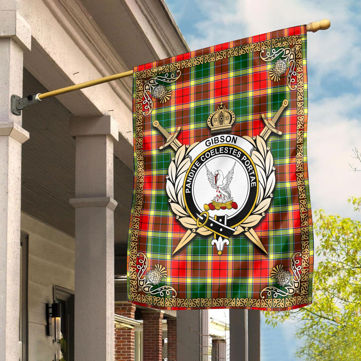 Clan Gibson Tartan Crest Garden Flag  - Celtic Thistle  AB71 Clan Garden Tartan Today   