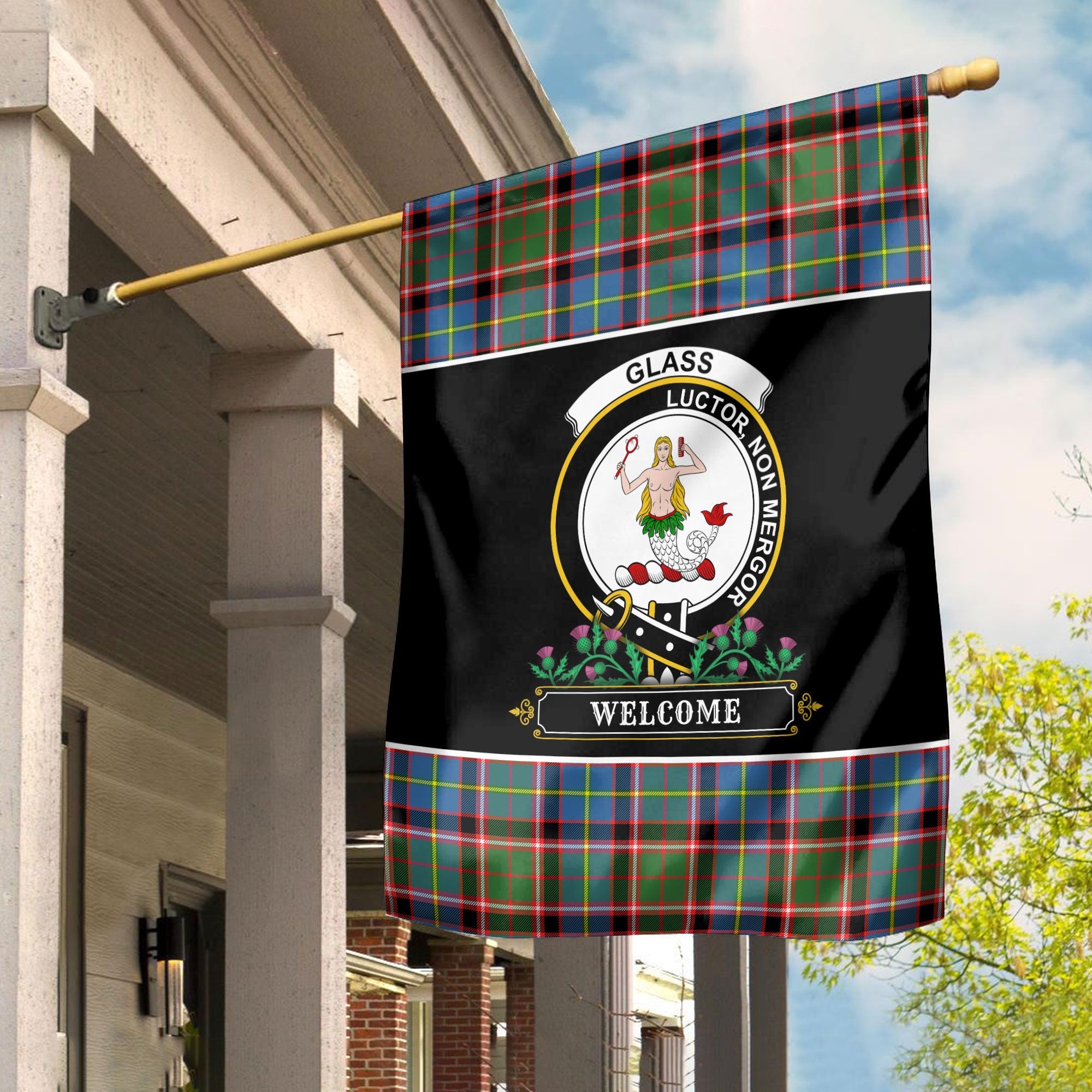 Clan Glass Tartan Crest Garden Flag  - Welcome  IP68 Clan Glass Tartan Today   