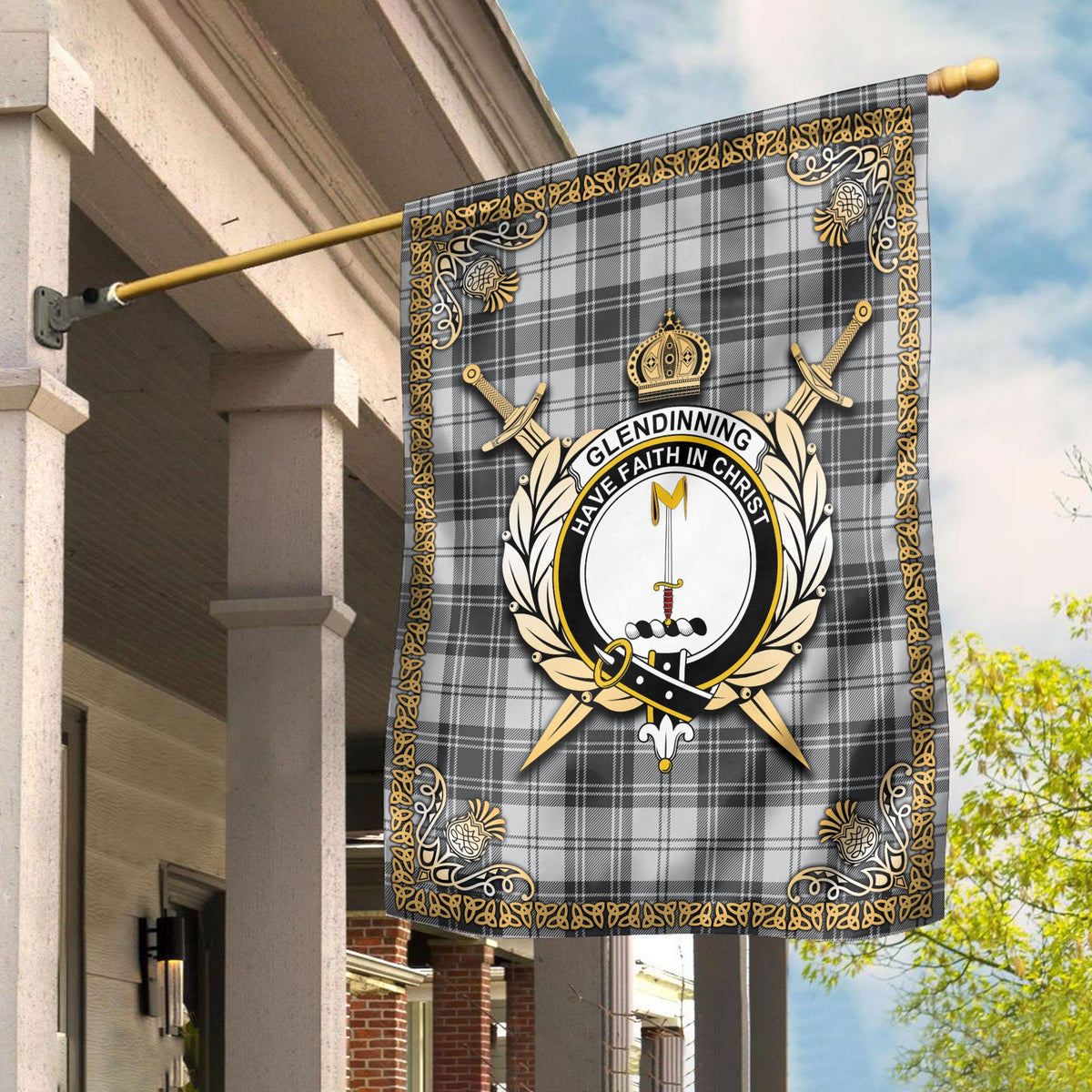 Clan Glendinning Tartan Crest Garden Flag  - Celtic Thistle  MI66 Clan Glen Tartan Today   