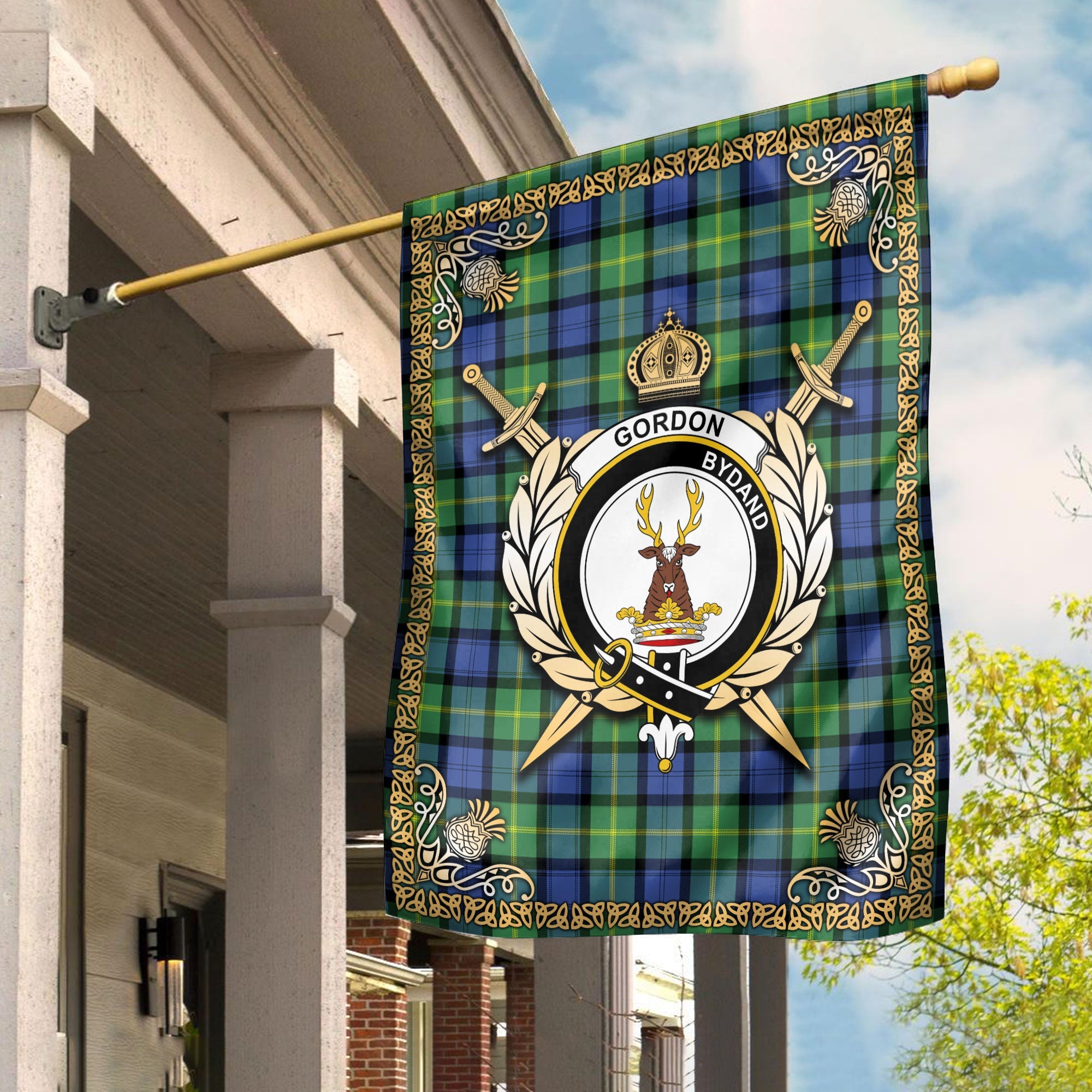 Clan Clan Gordon Old Ancient Tartan Crest Garden Flag  - Celtic Thistle  HT65 Clan Gordon Tartan Today   