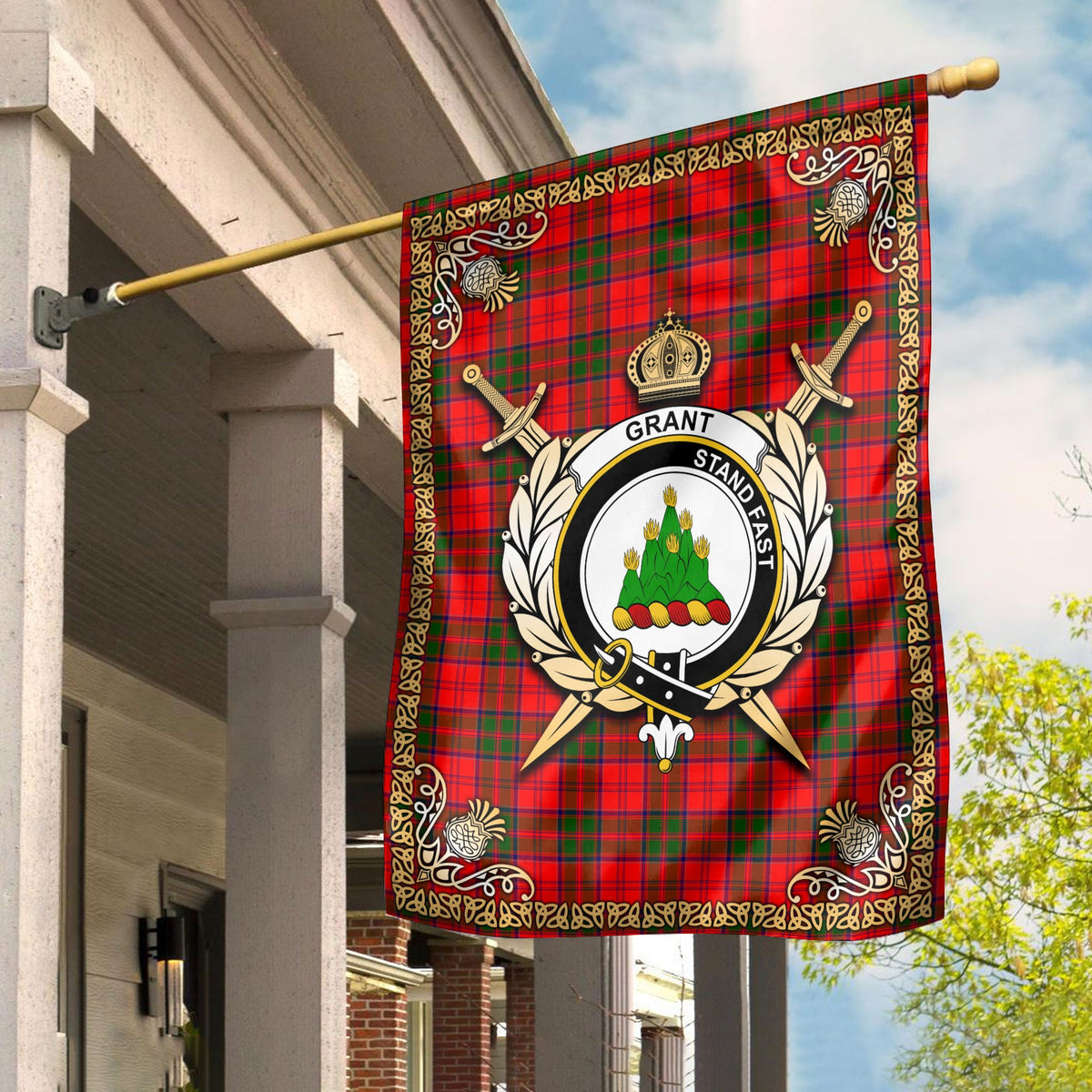 Clan Grant Modern Tartan Crest Garden Flag  - Celtic Thistle  JP28 Clan Grant Tartan Today   