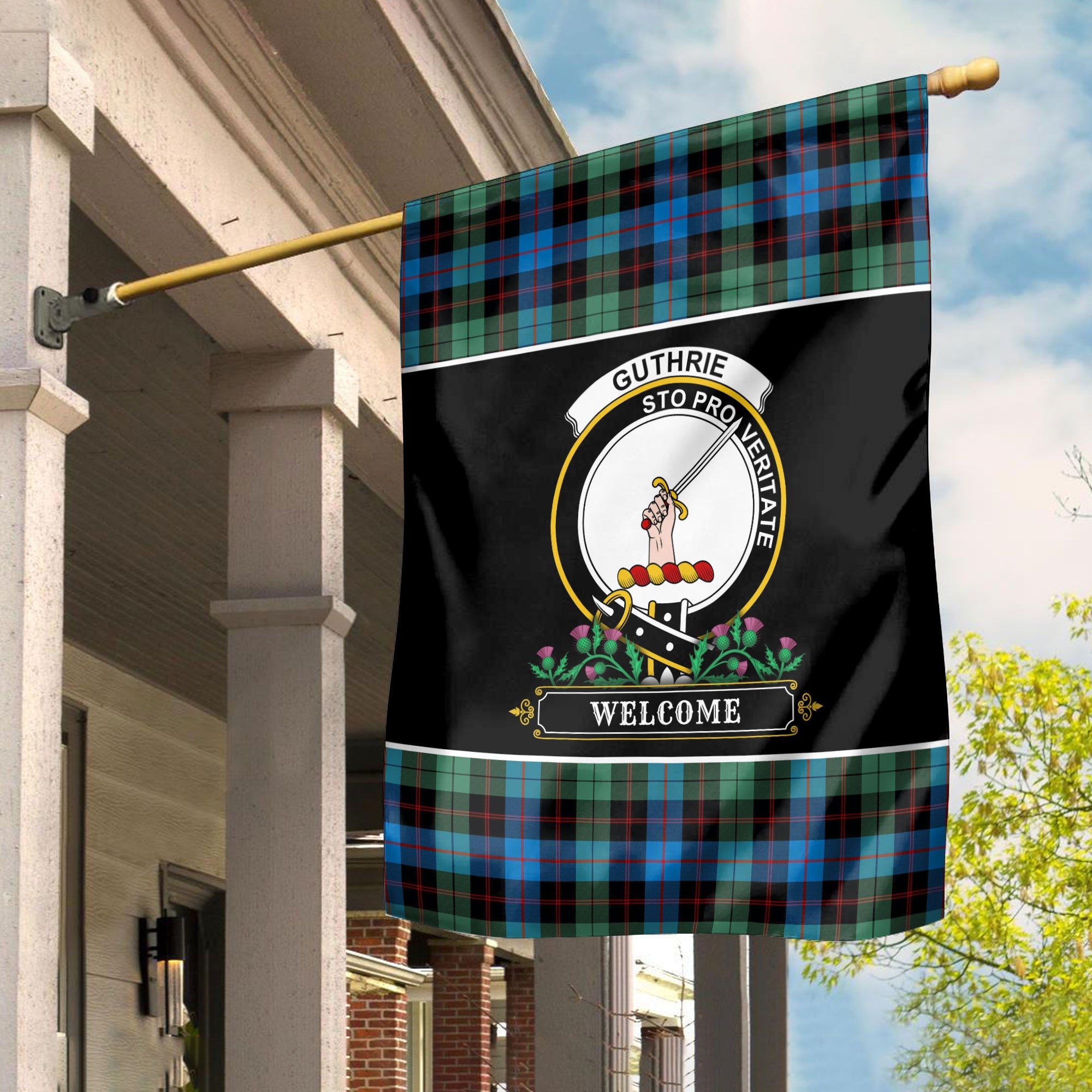 Clan Guthrie Ancient Tartan Crest Garden Flag  - Welcome  VK44 Clan Guthrie Tartan Today   