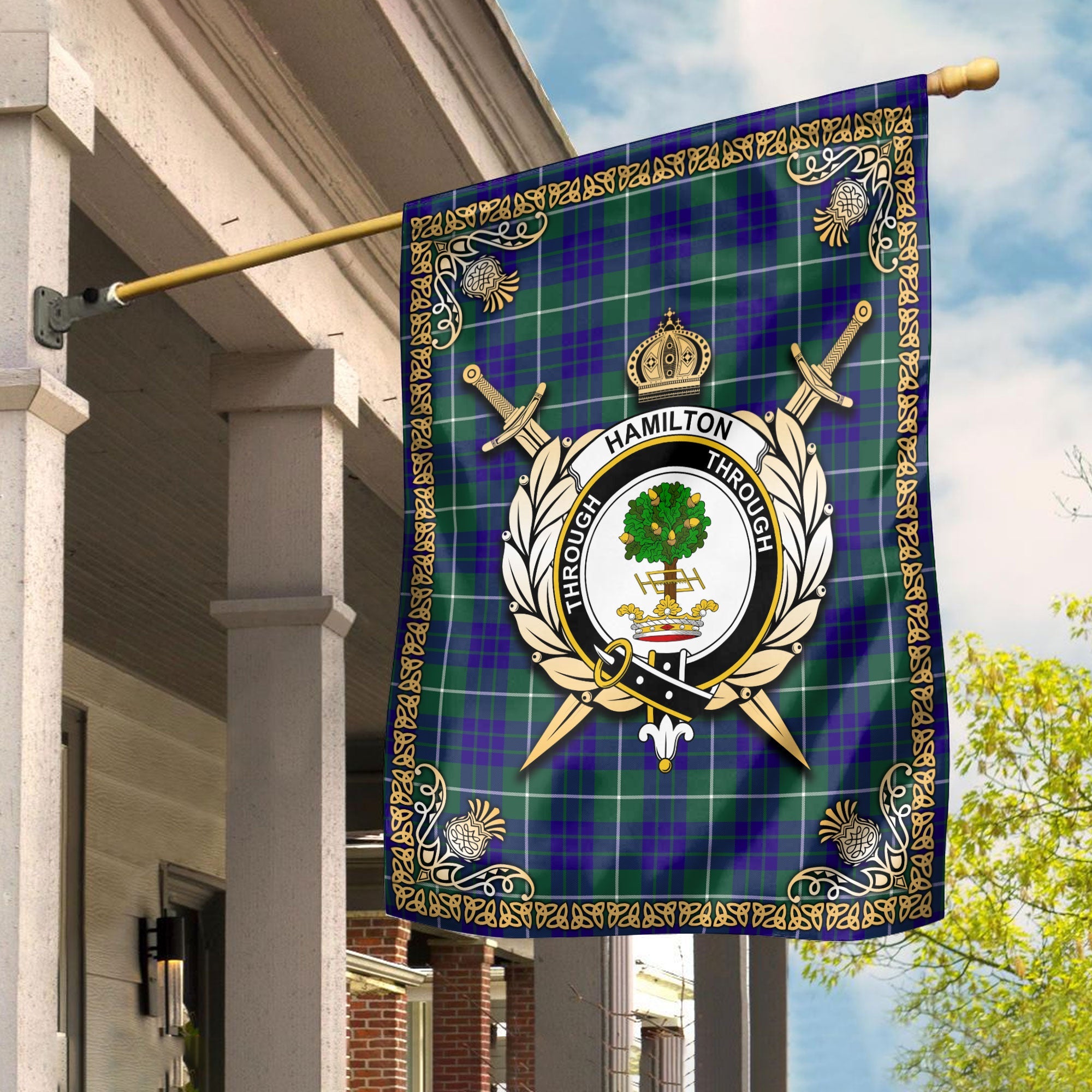 Clan Hamilton Hunting Modern Tartan Crest Garden Flag  - Celtic Thistle  DQ50 Clan Hamilton Tartan Today   