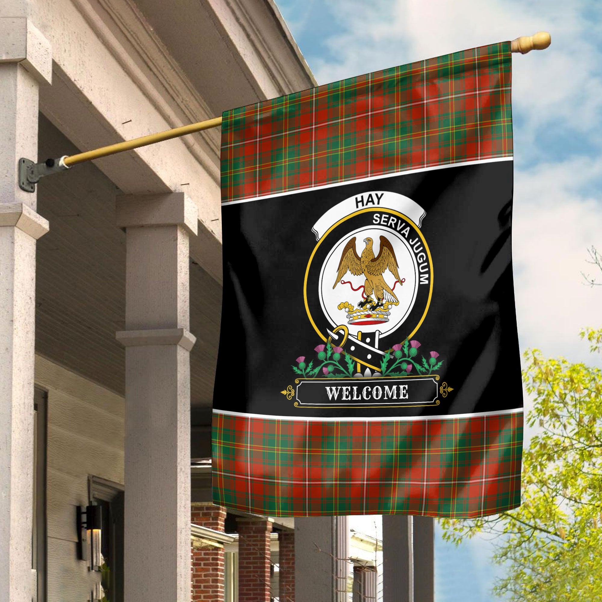 Clan Hay Ancient Tartan Crest Garden Flag  - Welcome  HU63 Clan Hay Tartan Today   