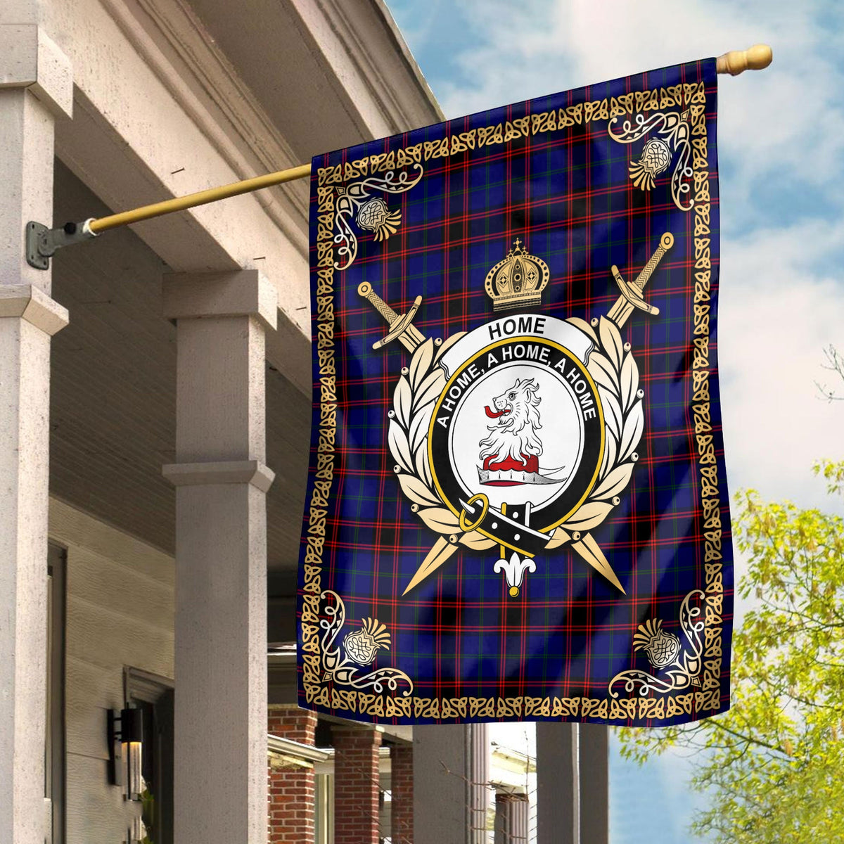 Clan Home Modern Tartan Crest Garden Flag  - Celtic Thistle  BD79 Clan Home/Hume Tartan Today   