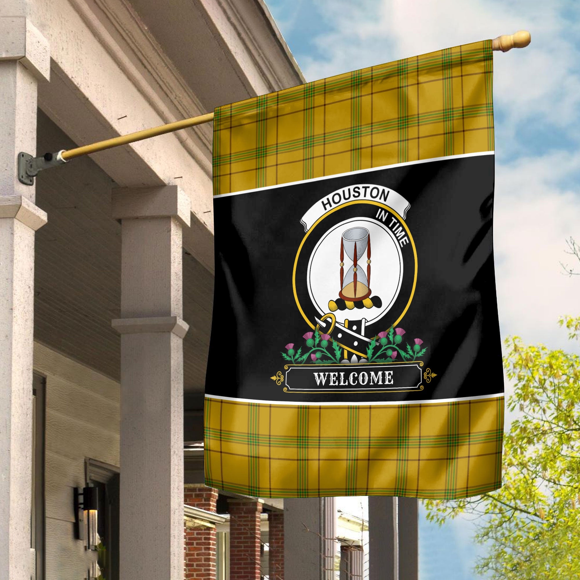 Clan Houston Tartan Crest Garden Flag  - Welcome  FL37 Clan Houston Tartan Today   