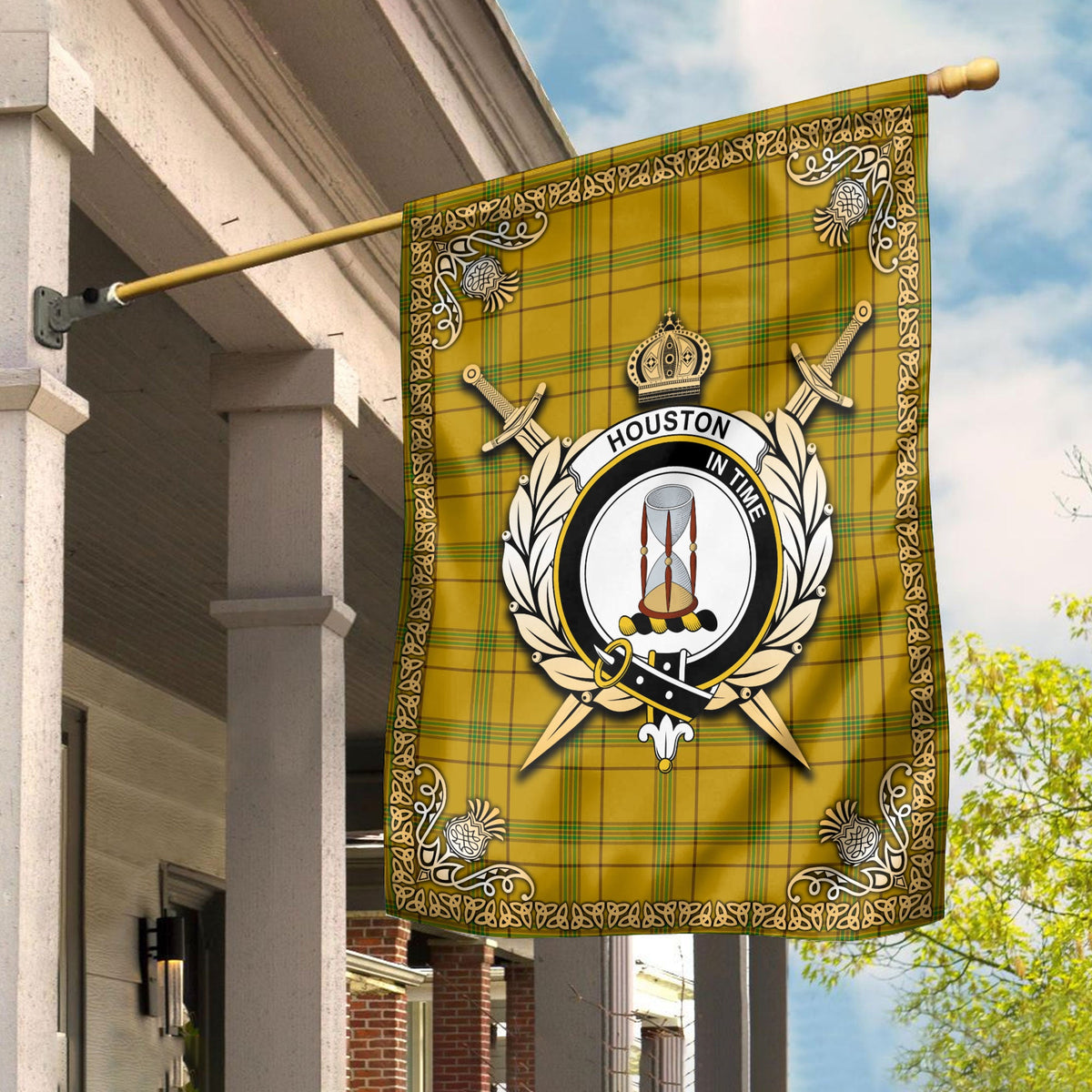 Clan Houston Tartan Crest Garden Flag  - Celtic Thistle  VH97 Clan Houston Tartan Today   