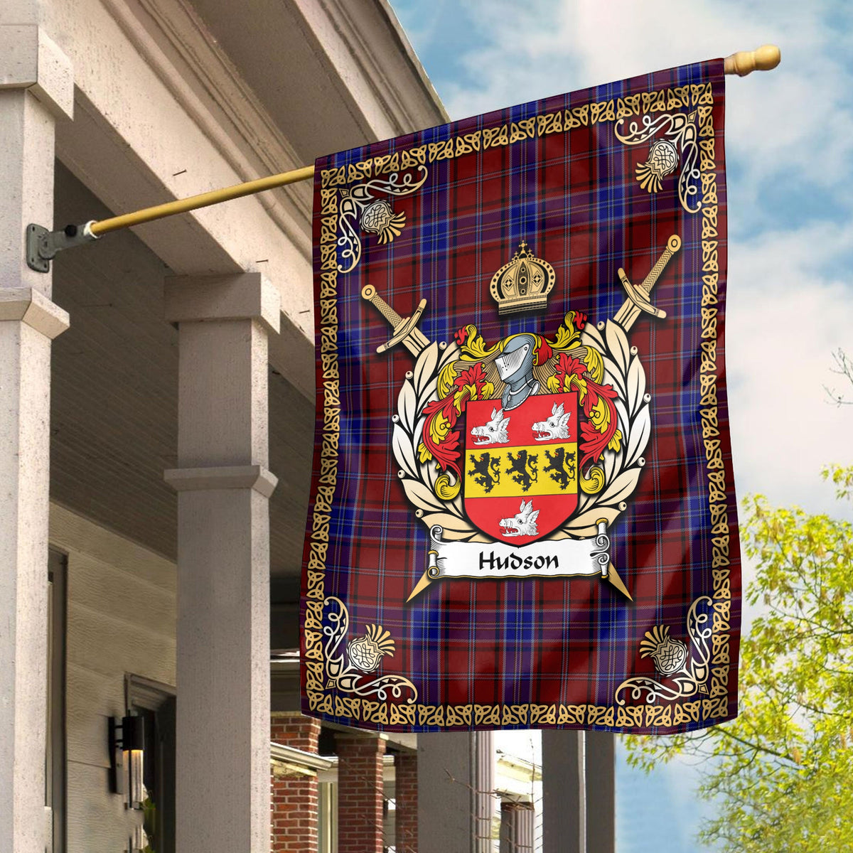 Clan Hudson Tartan Crest Garden Flag  - Celtic Thistle  SM68 Clan Garden Tartan Today   