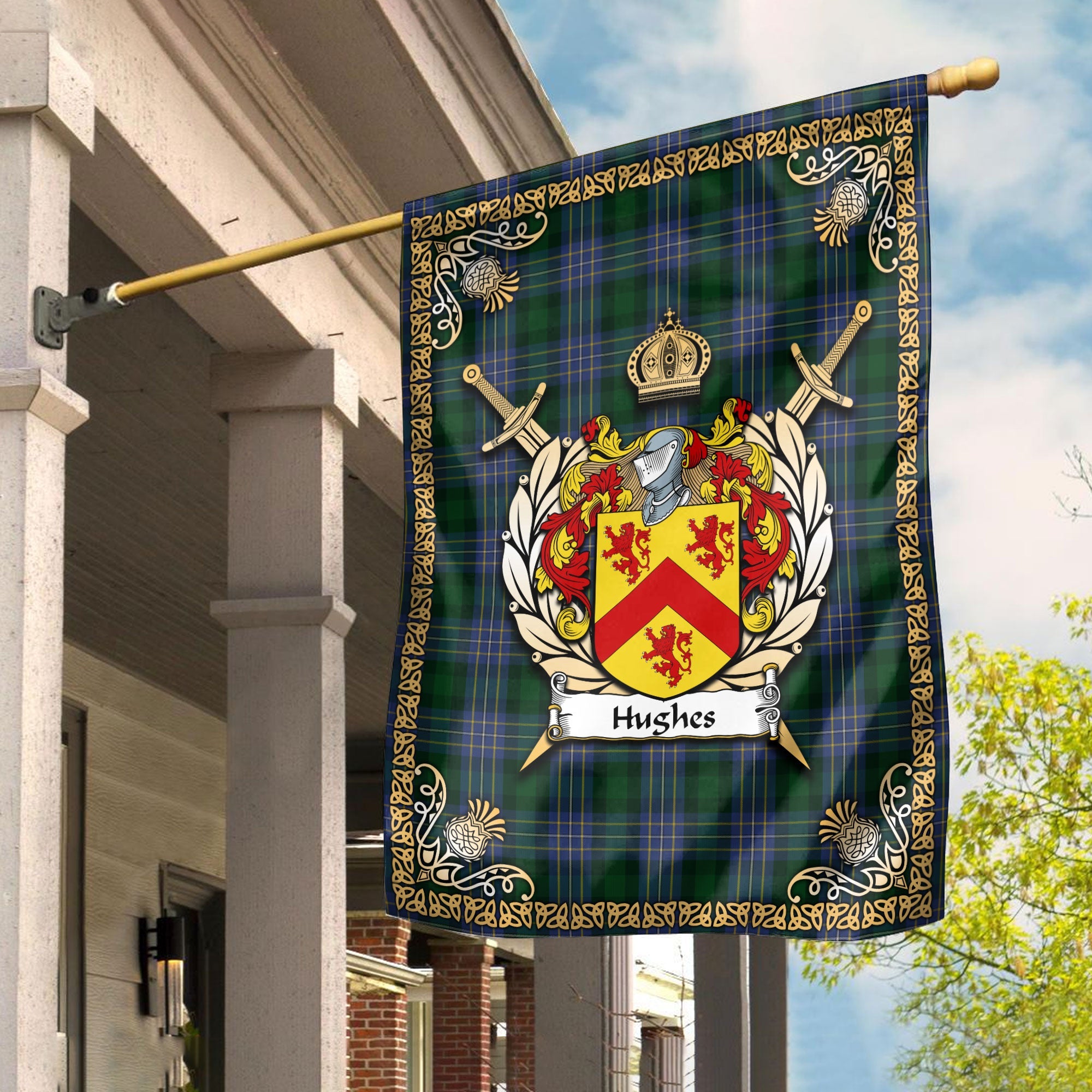 Clan Hughes Tartan Crest Garden Flag  - Celtic Thistle  XZ56 Clan Garden Tartan Today   