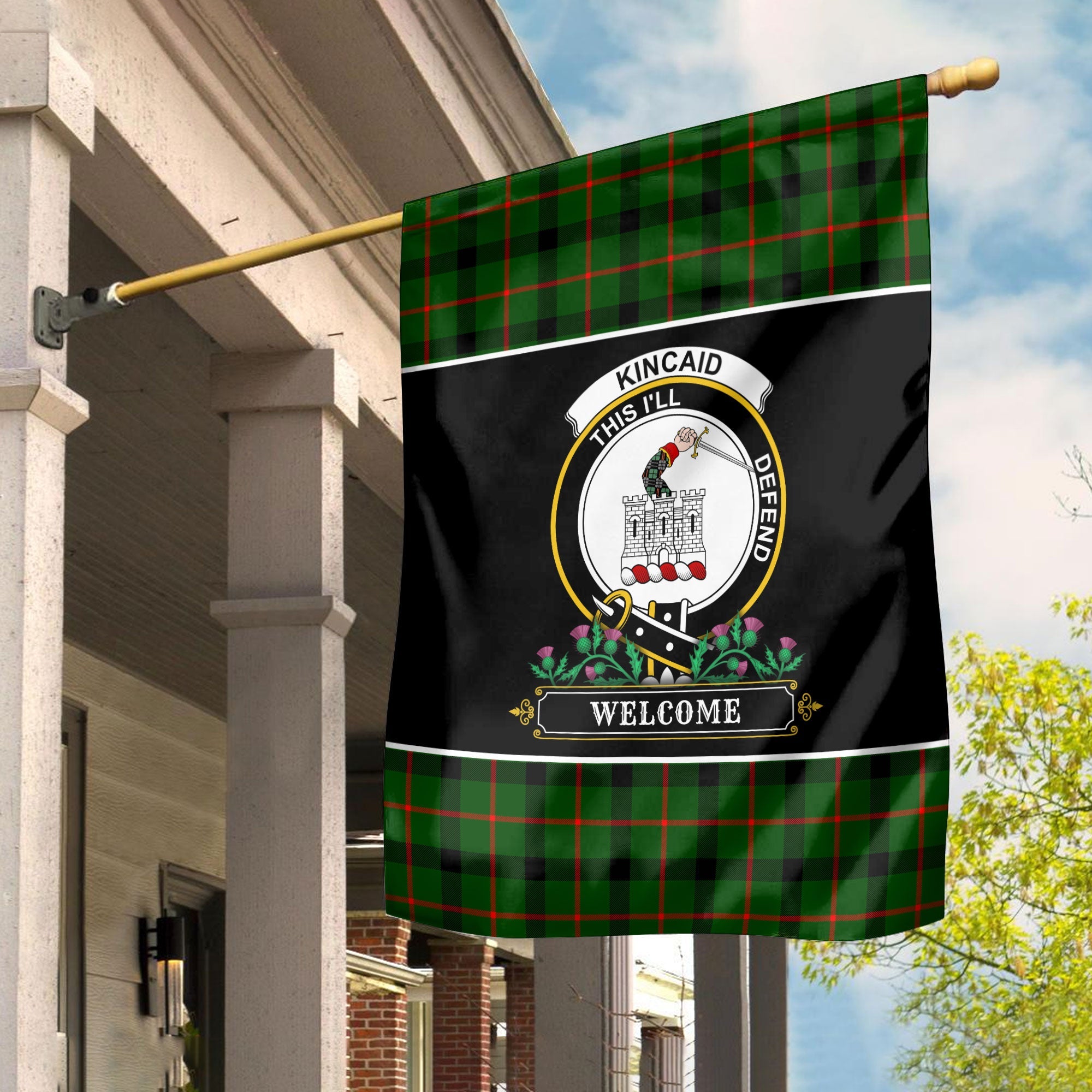 Clan Kincaid Tartan Crest Garden Flag  - Welcome  QX70 Clan Kincaid Tartan Today   