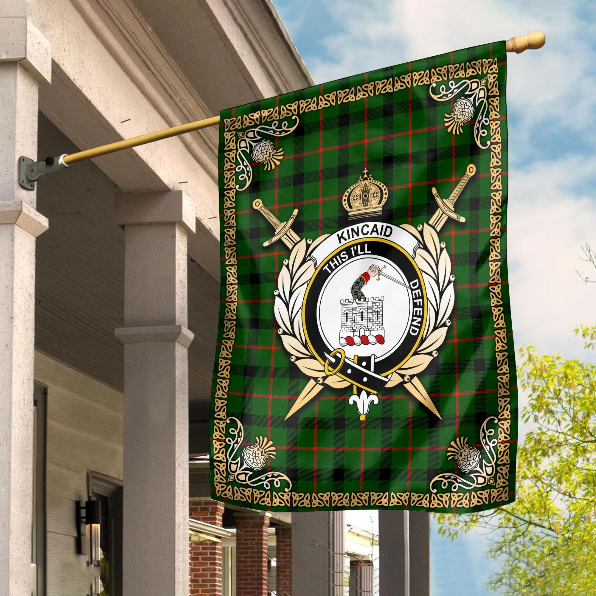 Clan Kincaid Tartan Crest Garden Flag  - Celtic Thistle  QZ48 Clan Kincaid Tartan Today   