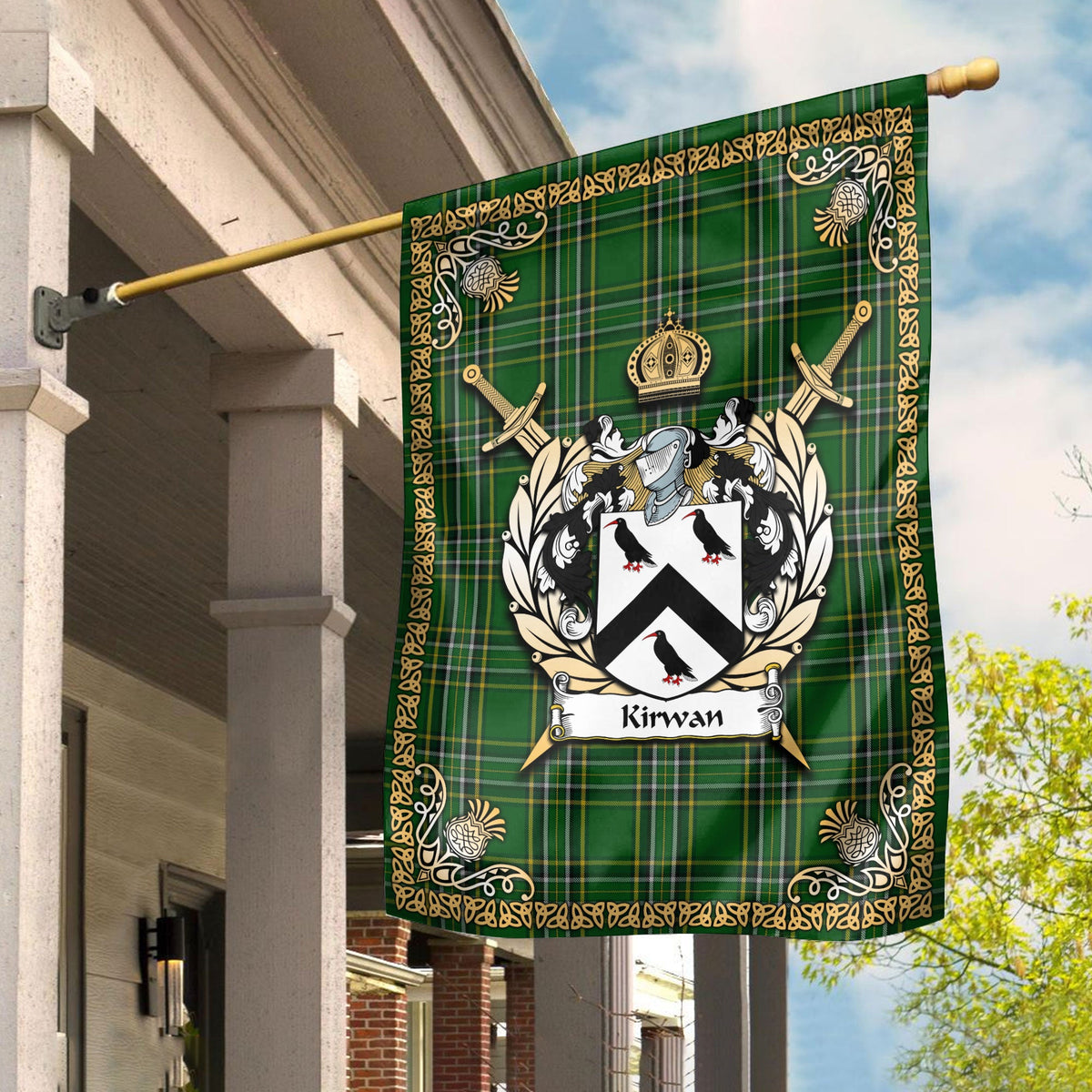 Clan Kirwan Tartan Crest Garden Flag  - Celtic Thistle  NG65 Clan Garden Tartan Today   