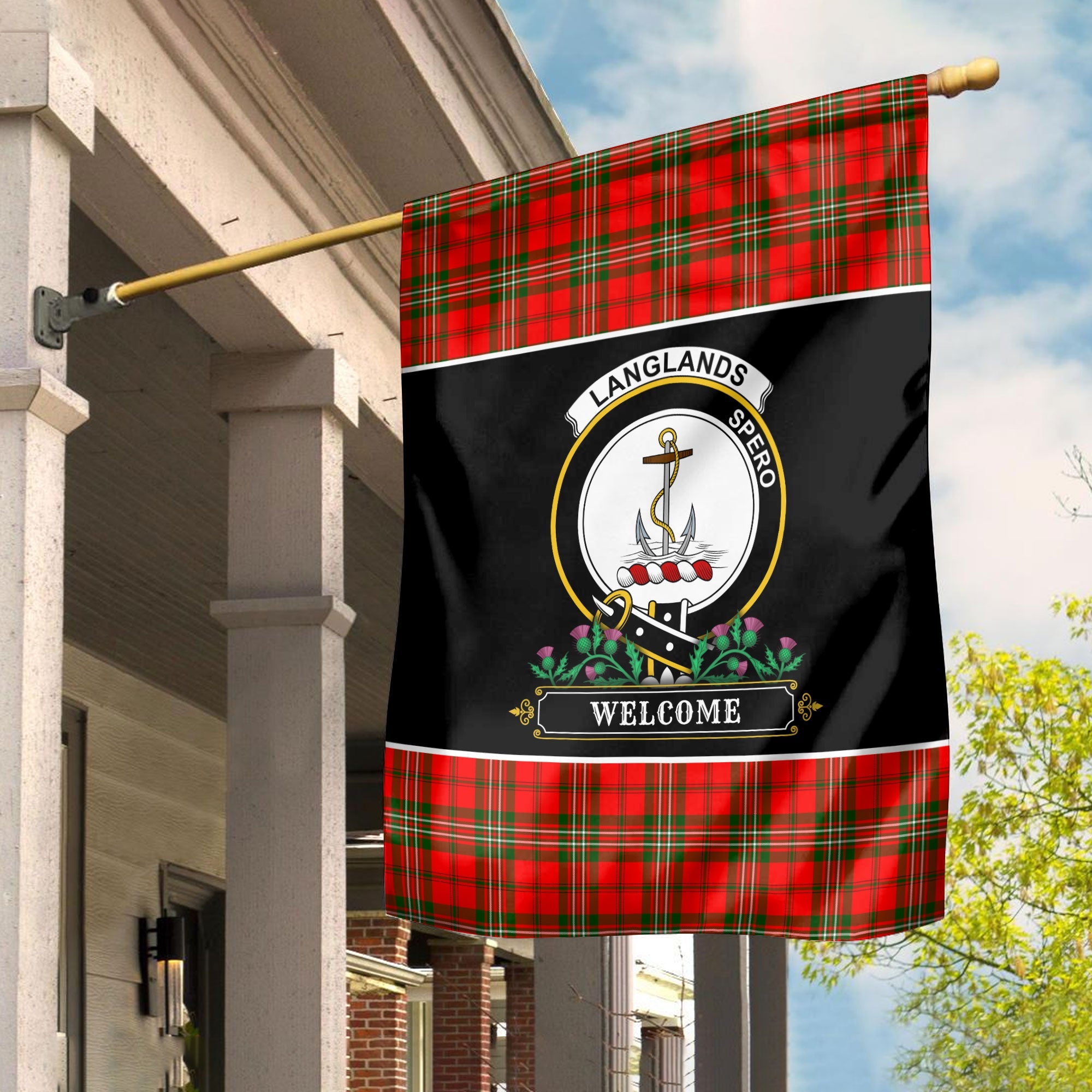 Clan Clan Langlands Tartan Crest Garden Flag  - Welcome  RF52 Clan Langlands Tartan Today   