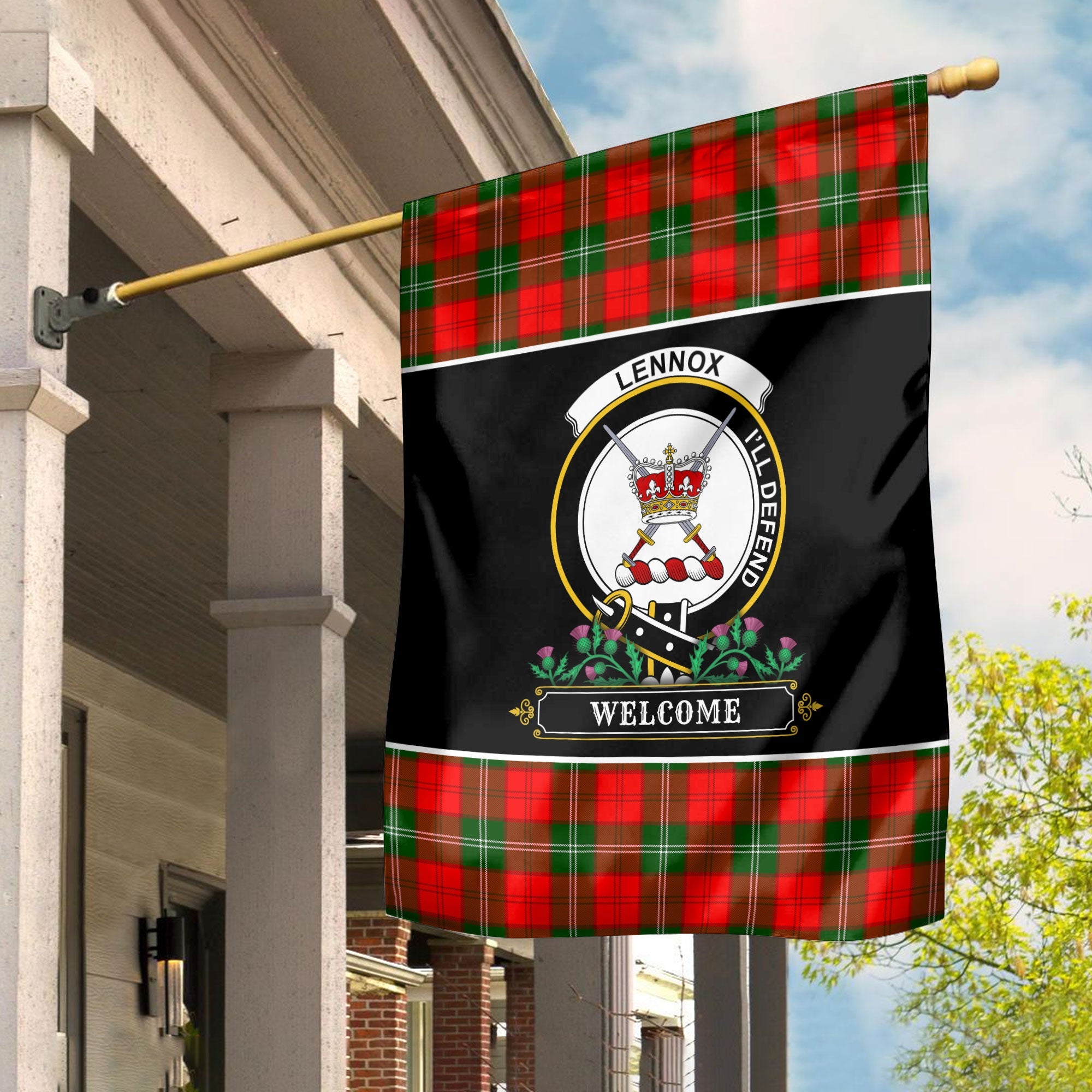 Clan Lennox (Lennox Kincaid) Tartan Crest Garden Flag  - Welcome  HK99 Clan Lennox Tartan Today   