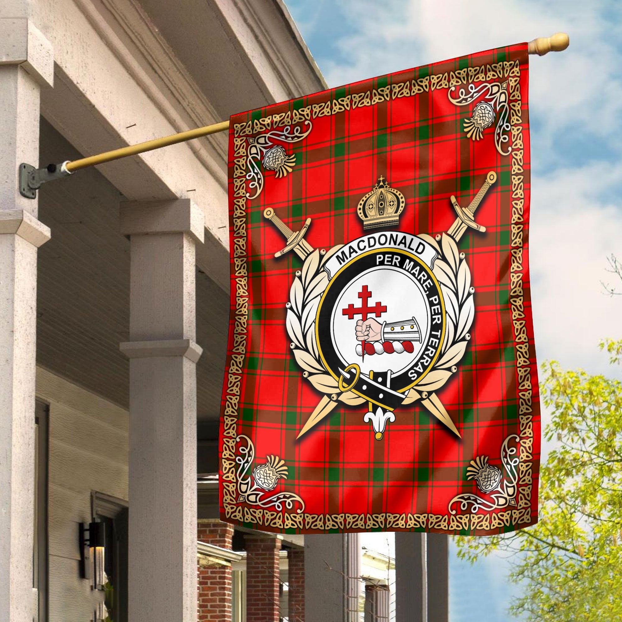 Clan MacDonald of Sleat Tartan Crest Garden Flag  - Celtic Thistle  ZQ13 Clan MacDonald of Sleat Tartan Today   