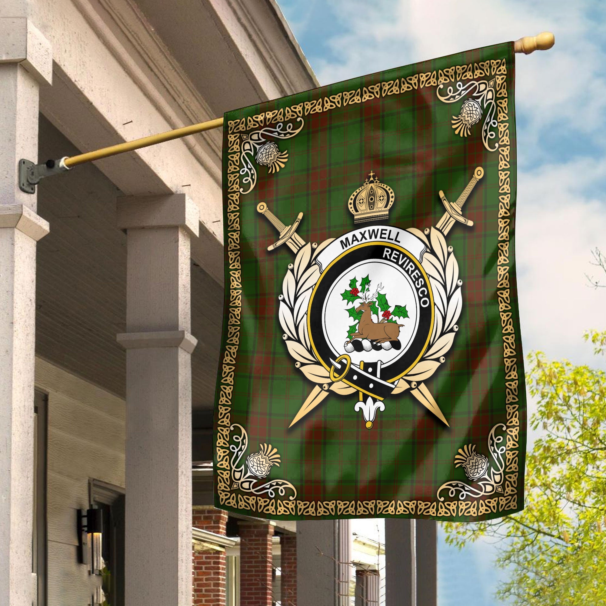 Clan Maxwell Hunting Tartan Crest Garden Flag  - Celtic Thistle  QZ13 Clan Maxwell Tartan Today   