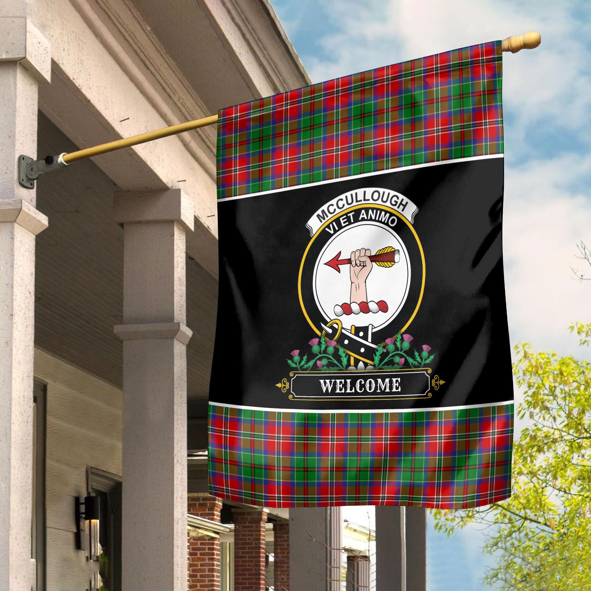 Clan McCullough Tartan Crest Garden Flag  - Welcome  NW34 Clan Garden Tartan Today   