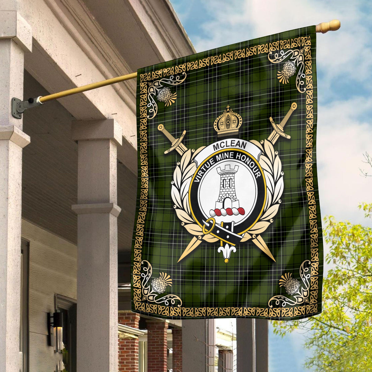 Clan Clan McLean Hunting Tartan Crest Garden Flag  - Celtic Thistle  UP33 Clan Garden Tartan Today   