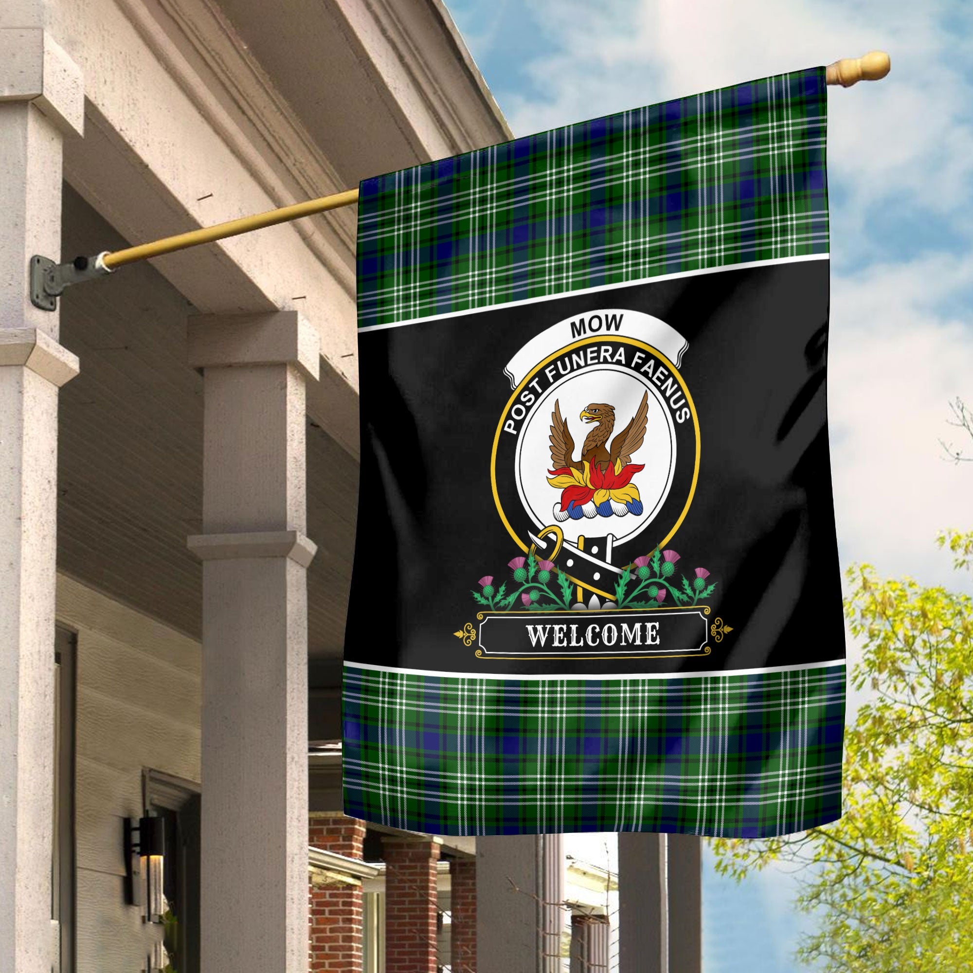 Clan Mow Tartan Crest Garden Flag  - Welcome  KW90 Clan Mow Tartan Today   