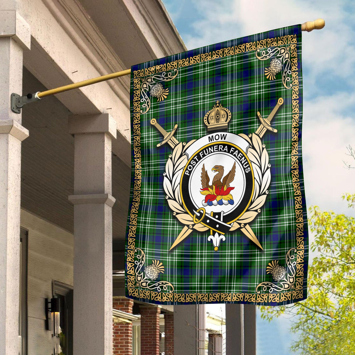 Clan Mow Tartan Crest Garden Flag  - Celtic Thistle  SE47 Clan Mow Tartan Today   