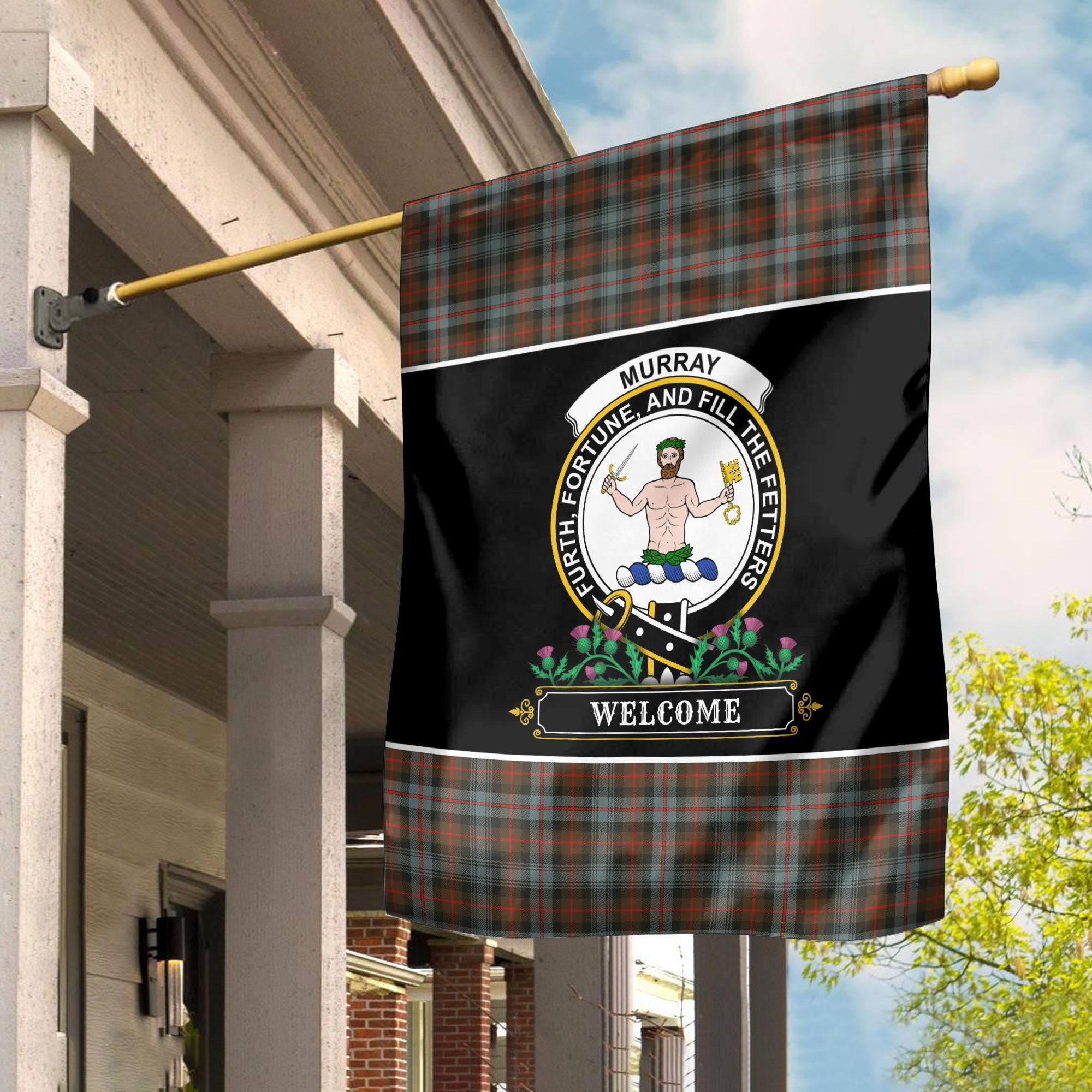 Clan Murray of Atholl Weathered Tartan Crest Garden Flag  - Welcome  SN83 Clan Murray Tartan Today   