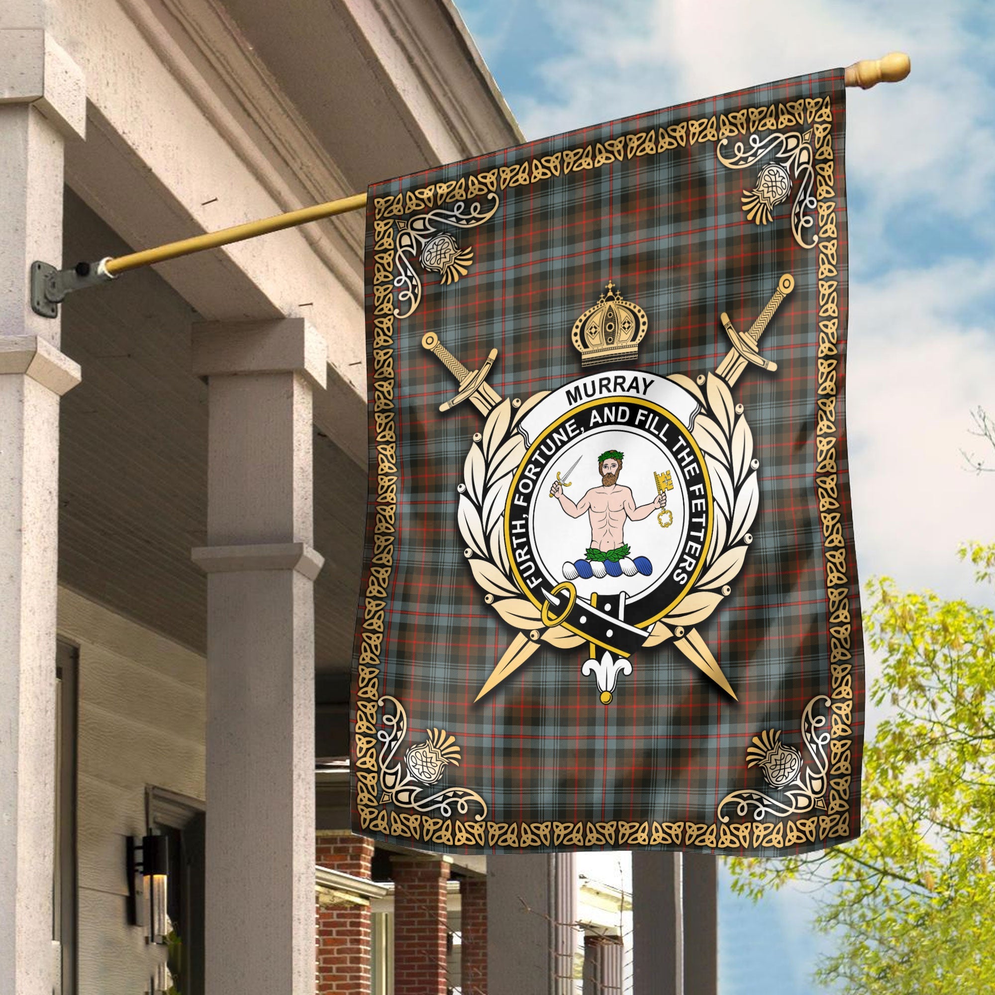 Clan Murray of Atholl Weathered Tartan Crest Garden Flag  - Celtic Thistle  ZG32 Clan Murray Tartan Today   