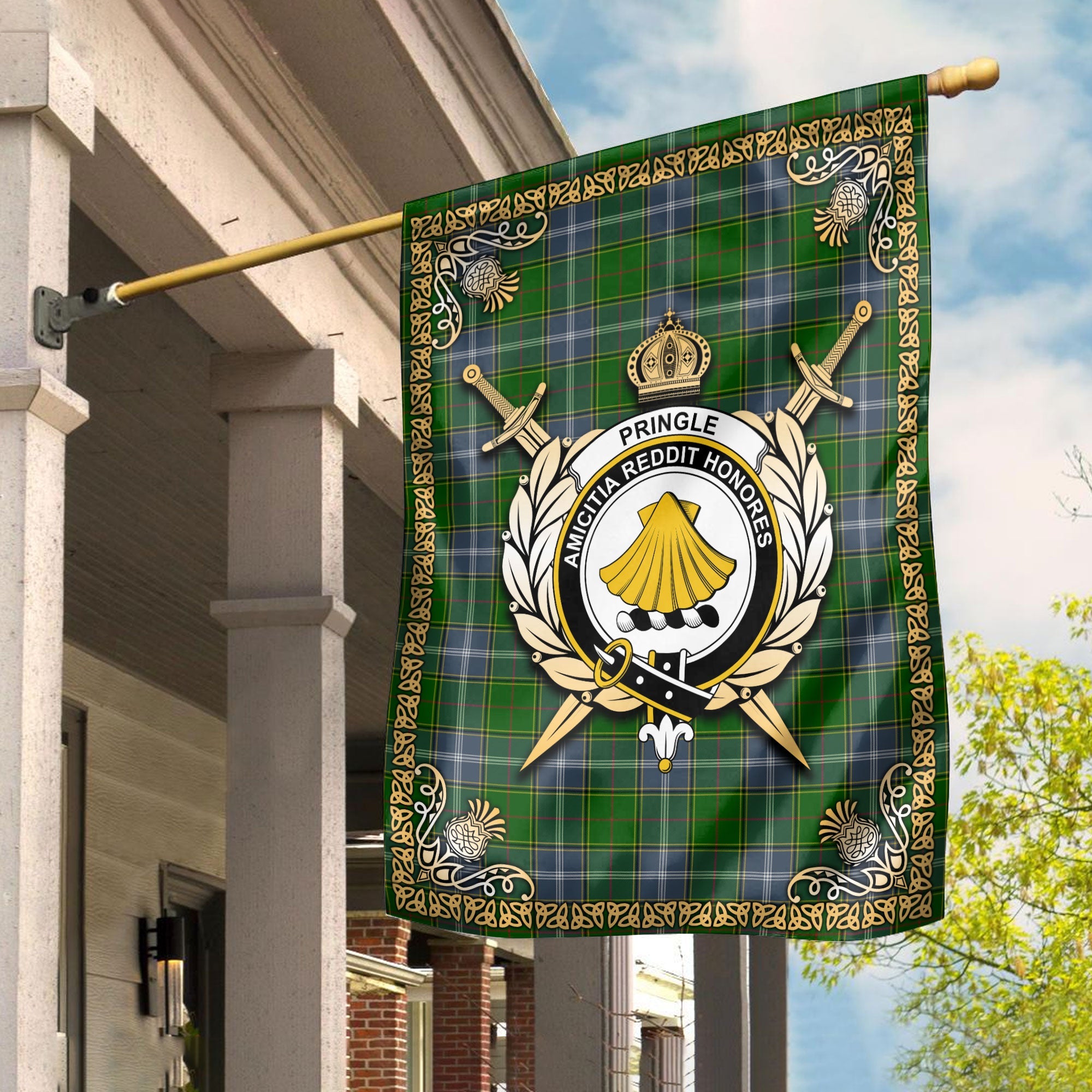 Clan Pringle Tartan Crest Garden Flag  - Celtic Thistle  MO58 Clan Pringle Tartan Today   