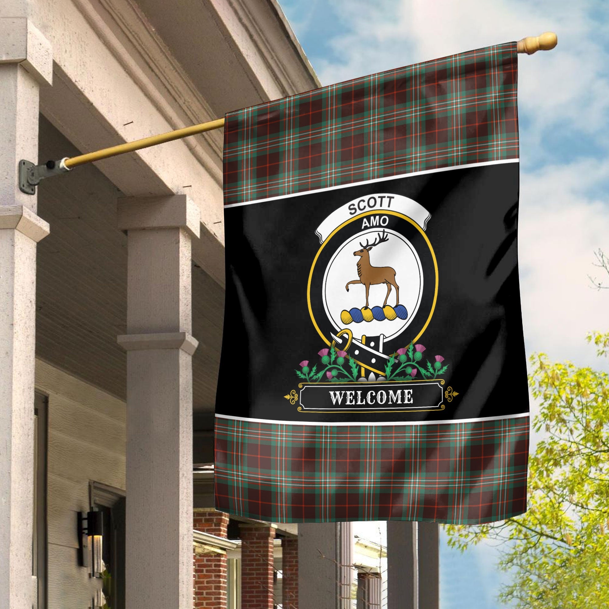 Clan Scott Brown Ancient Tartan Crest Garden Flag  - Welcome  AB80 Clan Scott (Scott Tartan) Tartan Today   