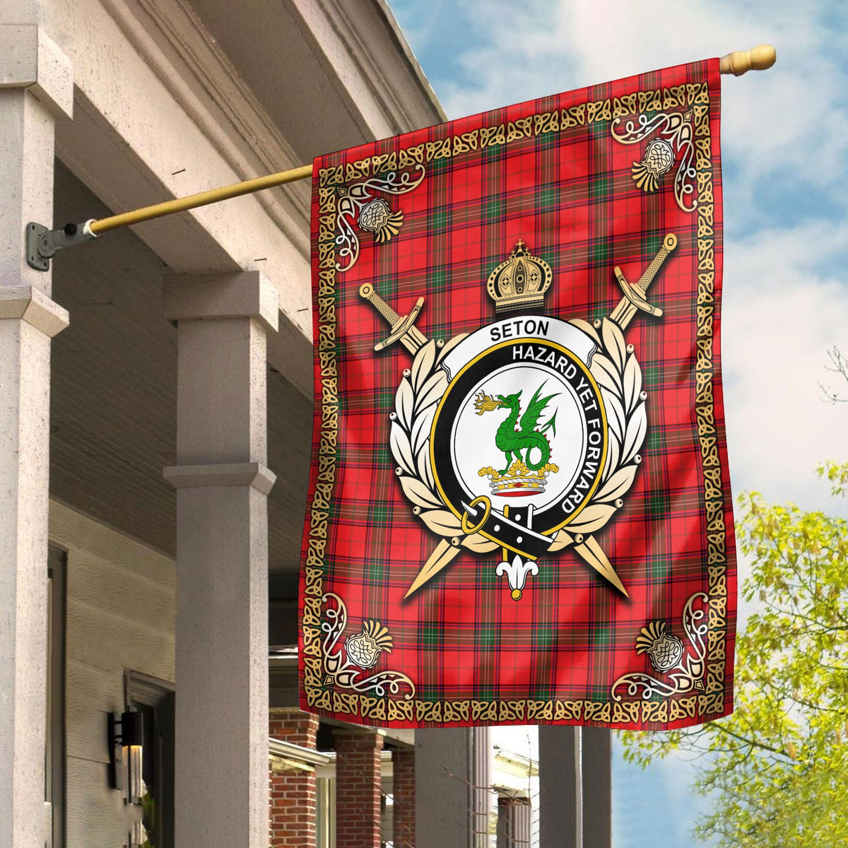 Clan Seton Modern Tartan Crest Garden Flag  - Celtic Thistle  AA24 Clan Seton Tartan Today   