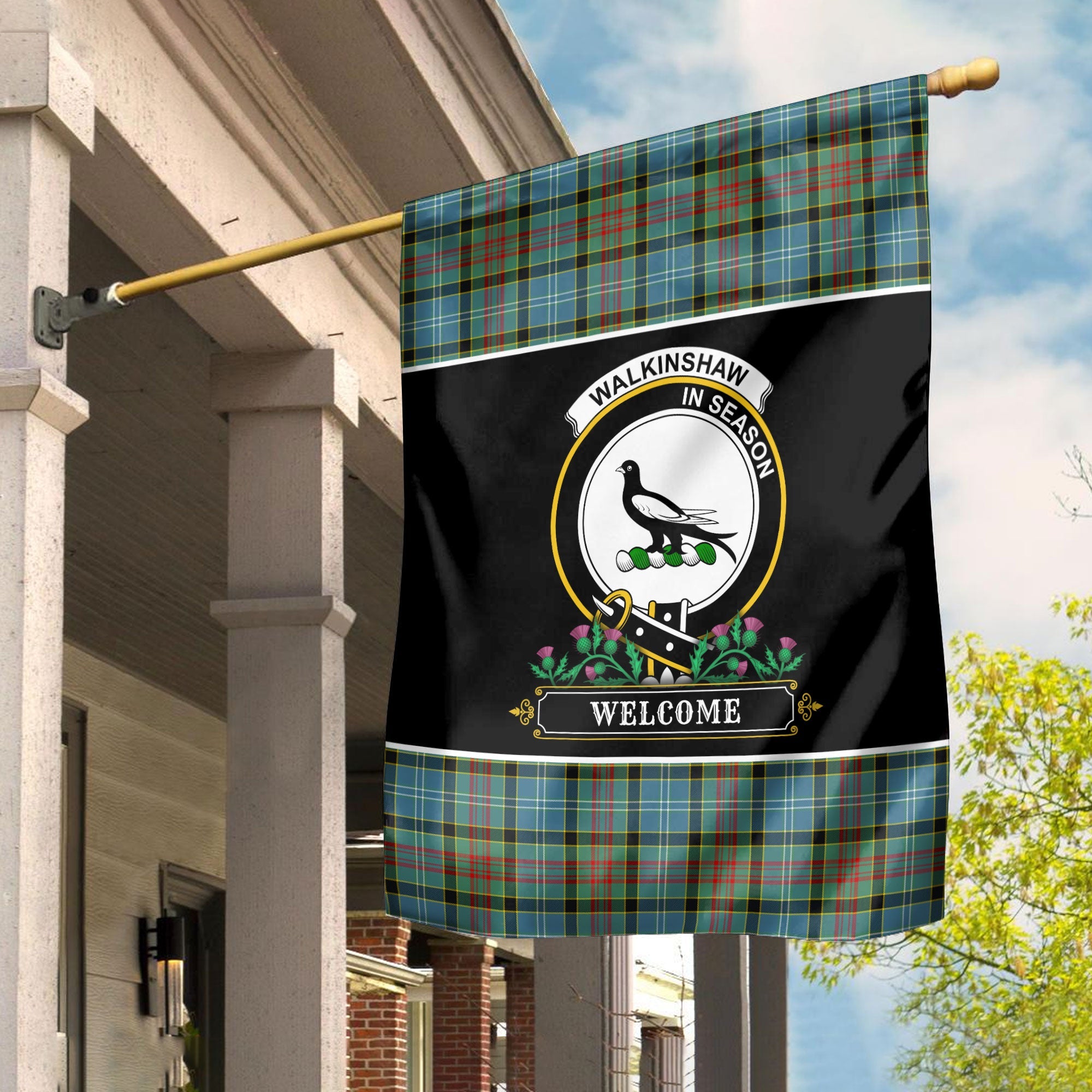 Clan Walkinshaw Tartan Crest Garden Flag  - Welcome  ZG21 Clan Shaw Tartan Today   