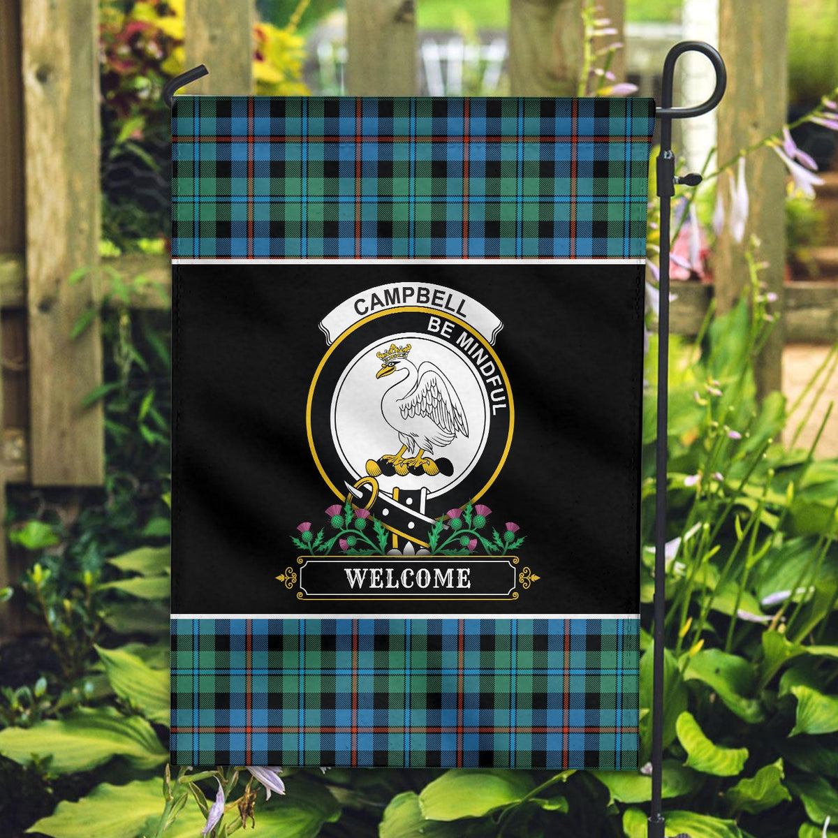 Clan Campbell of Cawdor Ancient Tartan Crest Garden Flag  - Welcome  QM22 Clan Campbell of Cawdor Tartan Today   